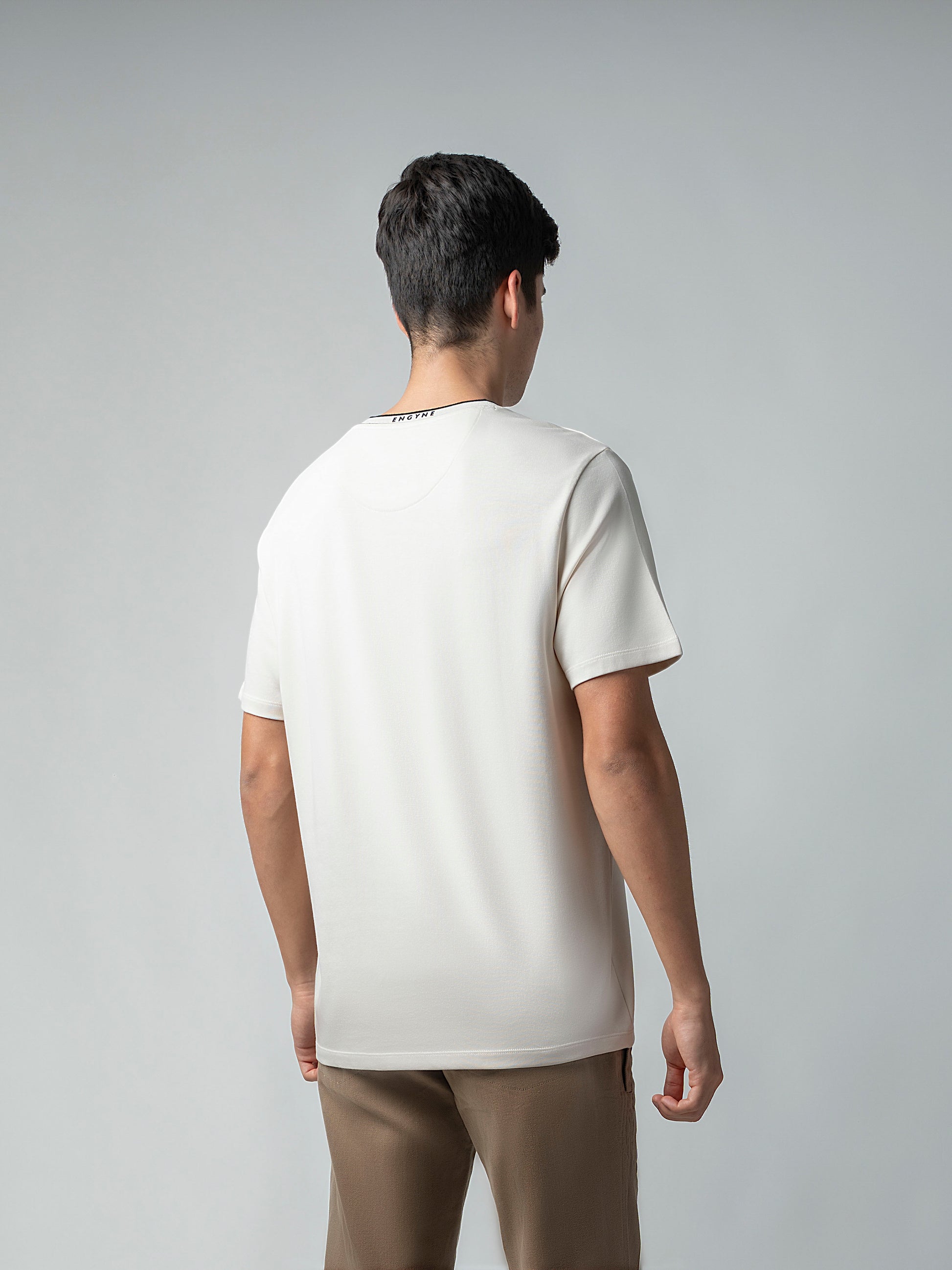 Supima Cotton Lycra Flat-Knit Neck Beige T Shirt for Men