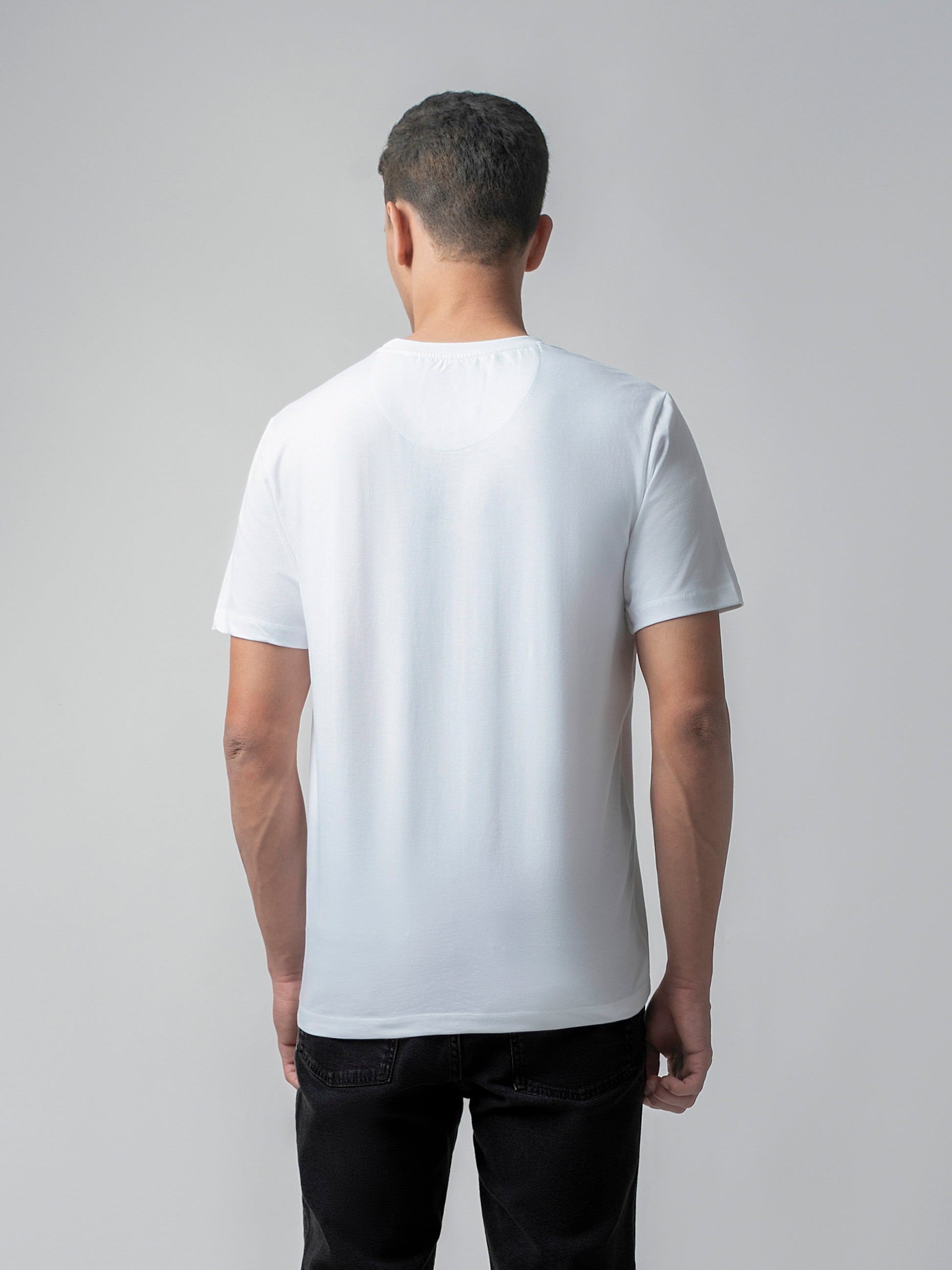 Rougen Cotton Lycra White Round Neck t Shirt for Men