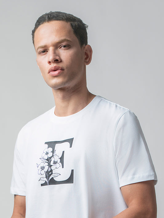 Rougen Cotton Lycra White Round Neck t Shirt for Men