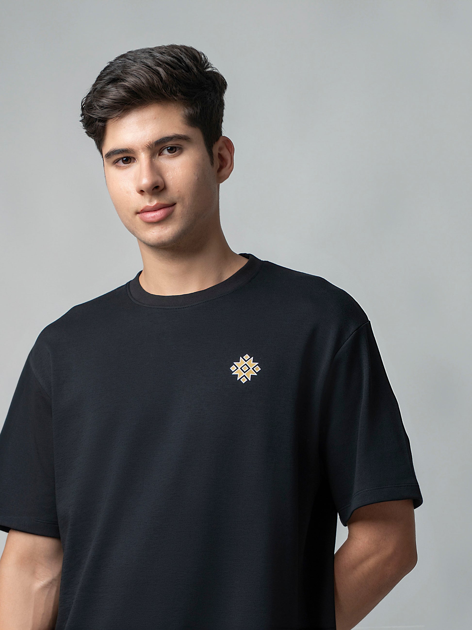 Supima Cotton Lycra Black Oversize T Shirt for Men