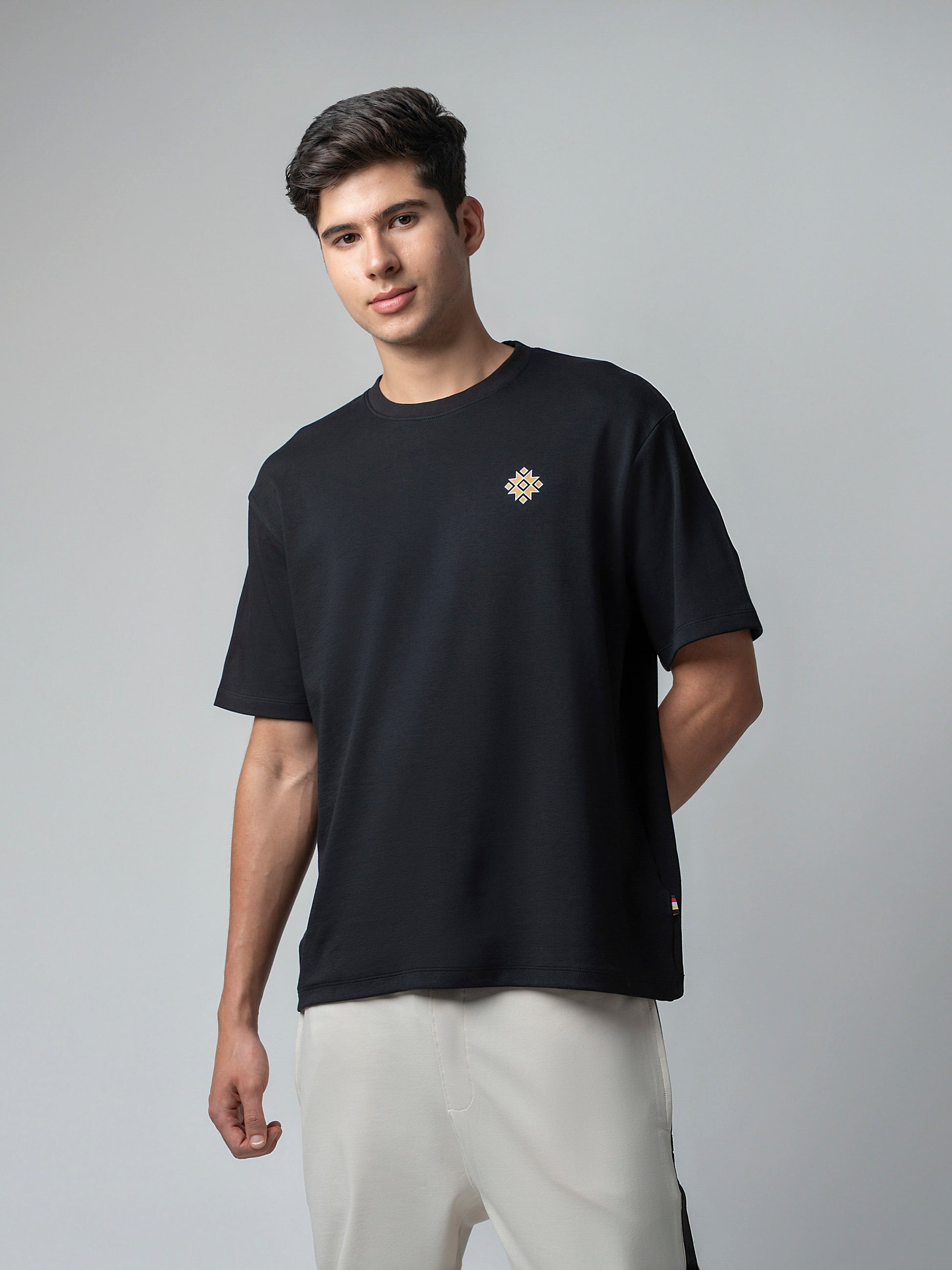 Supima Cotton Lycra Black Oversize T Shirt for Men