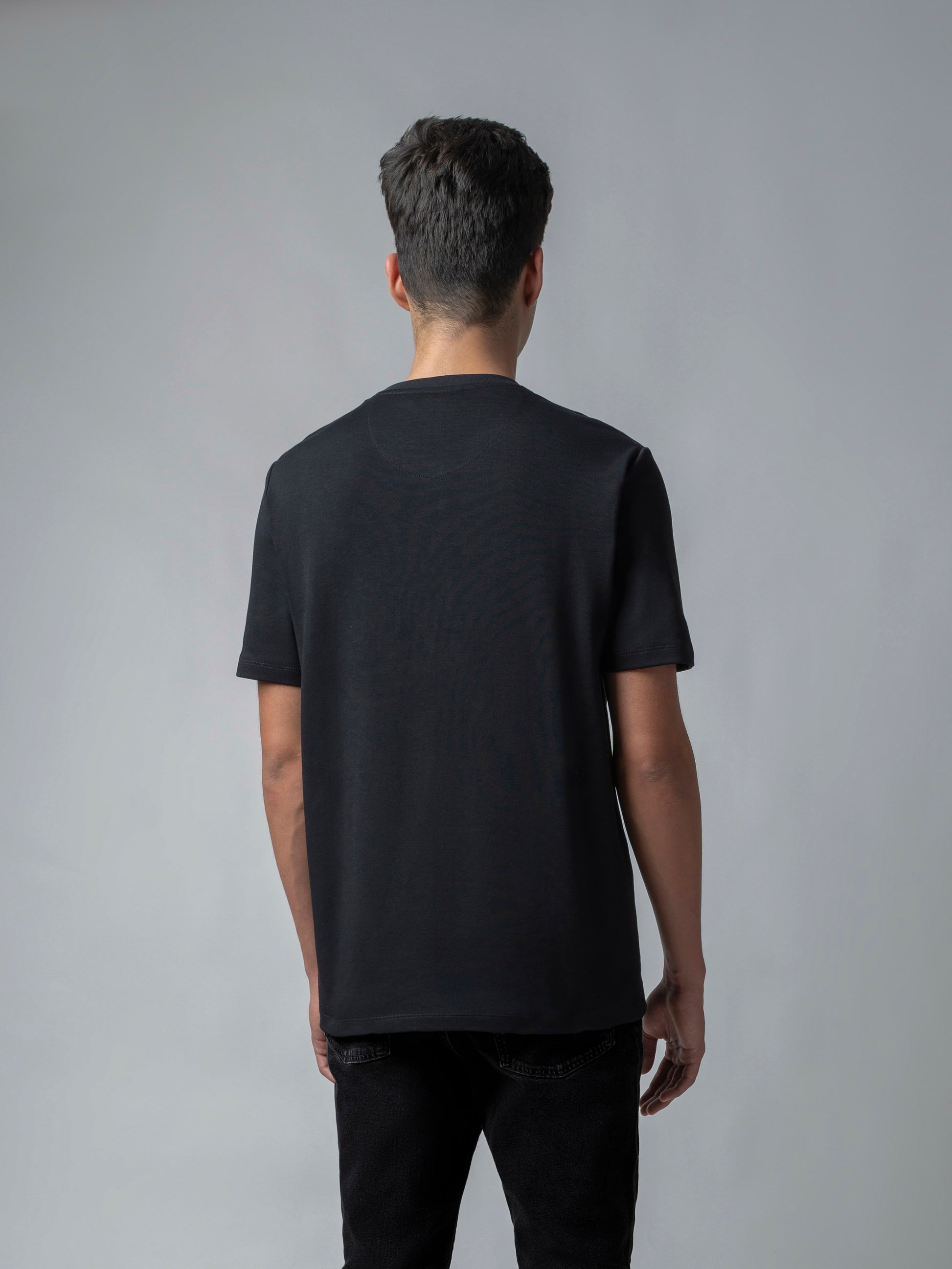 Supima Cotton Lycra Black Round Neck T Shirt for Men