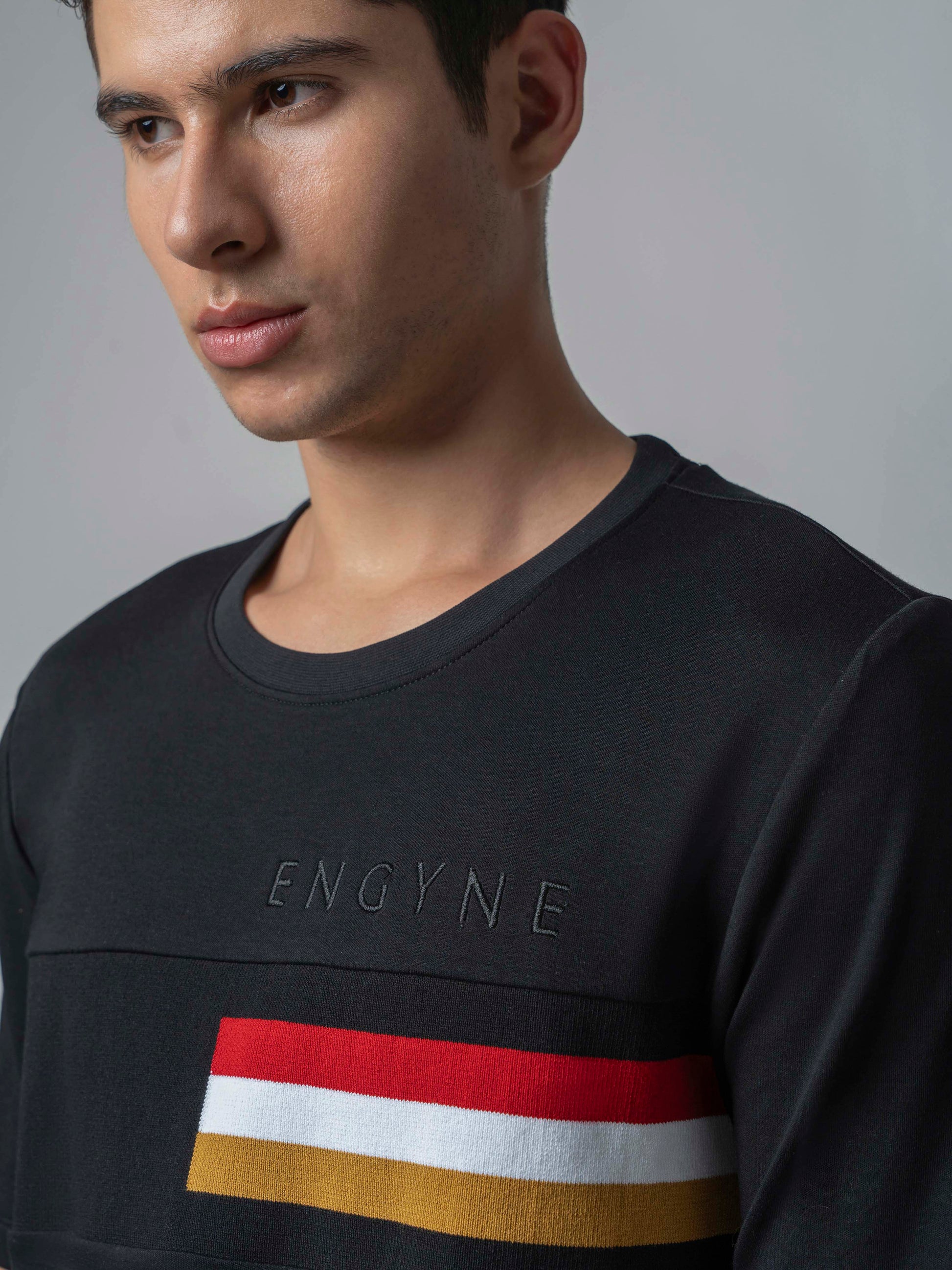Supima Cotton Lycra Black Round Neck T Shirt for Men
