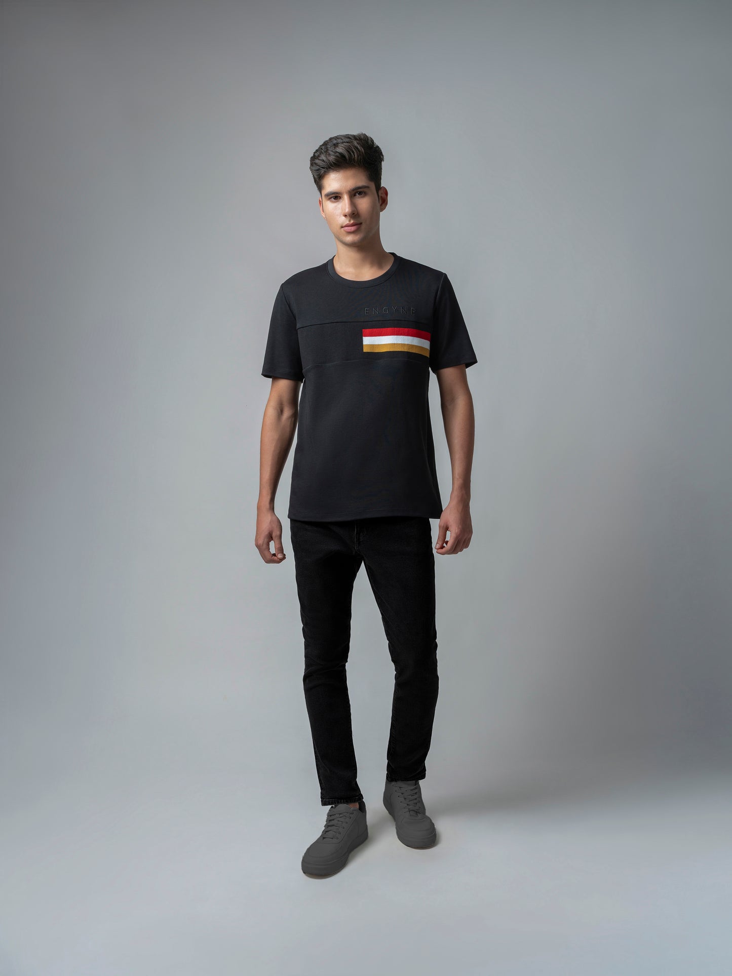 Supima Cotton Lycra Black Round Neck T Shirt for Men