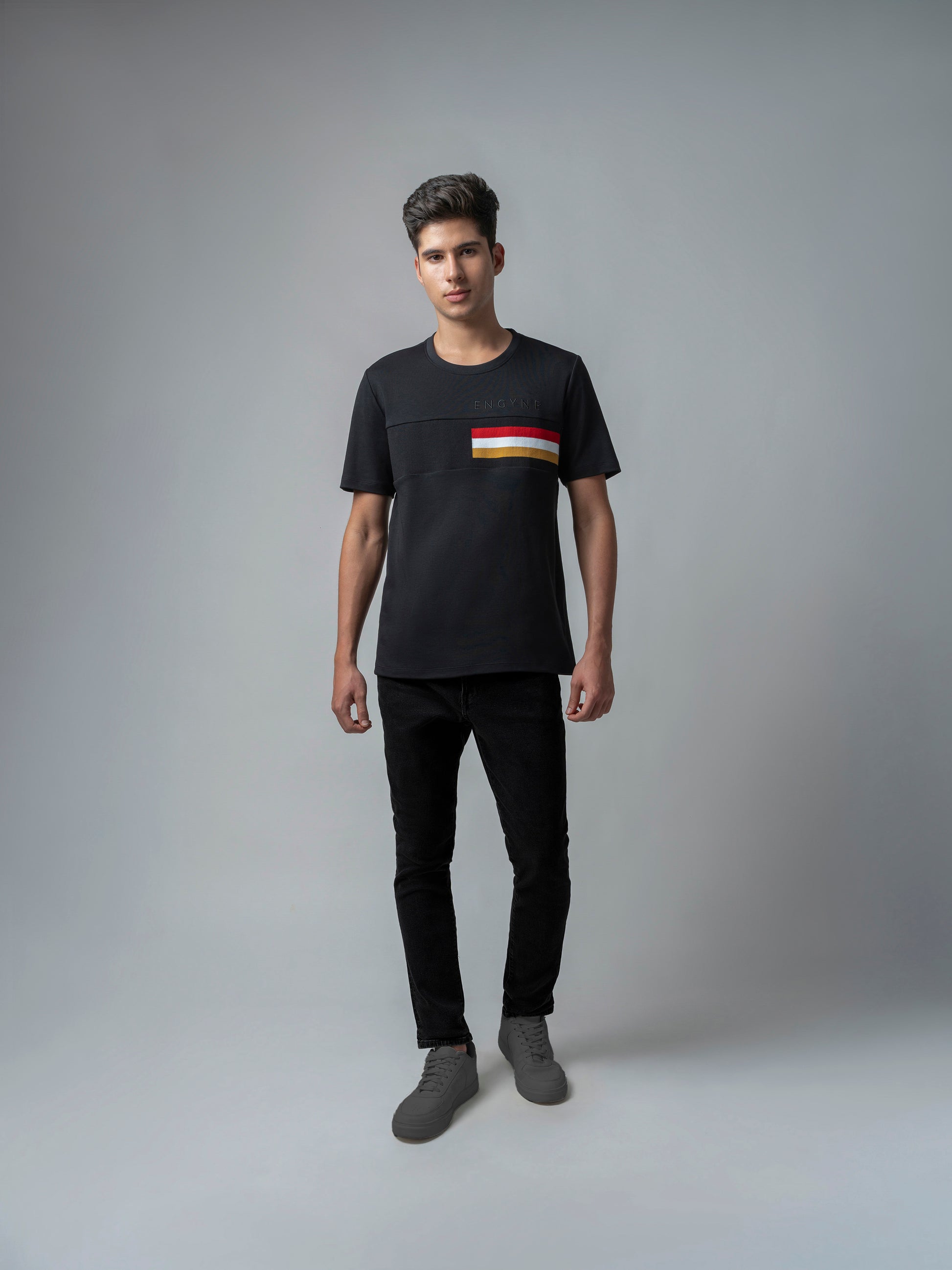 Supima Cotton Lycra Black Round Neck T Shirt for Men