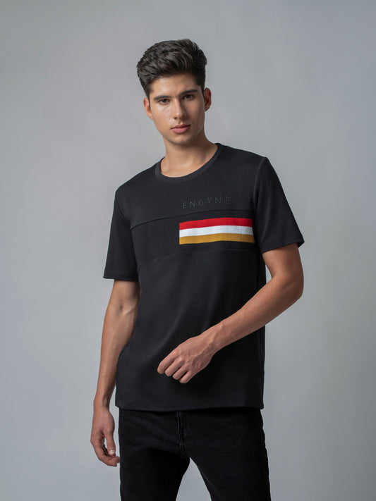 Supima Cotton Lycra Black Round Neck T Shirt for Men
