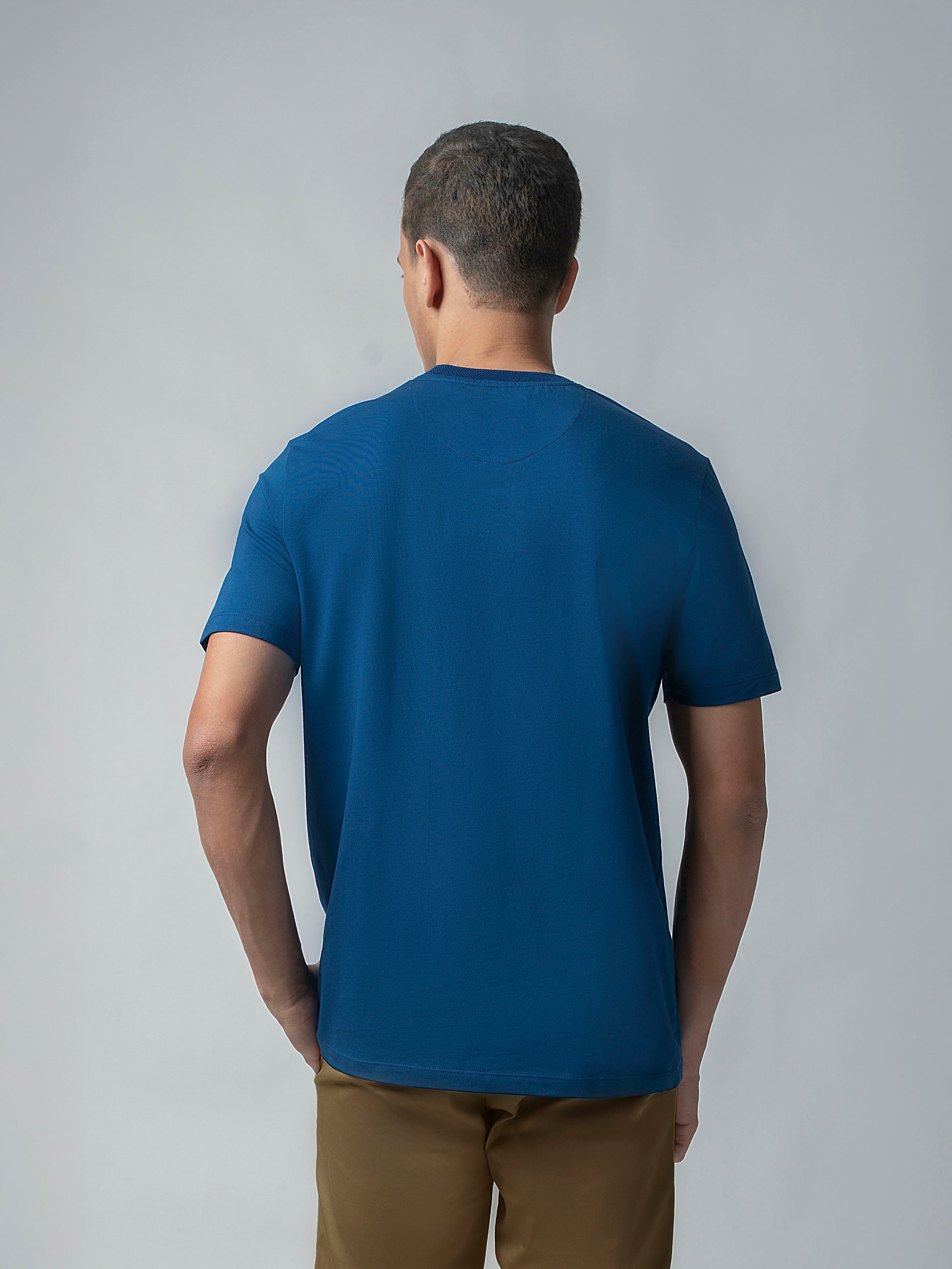 Supima Cotton Lycra Textured Neck Dark Blue T Shirt 