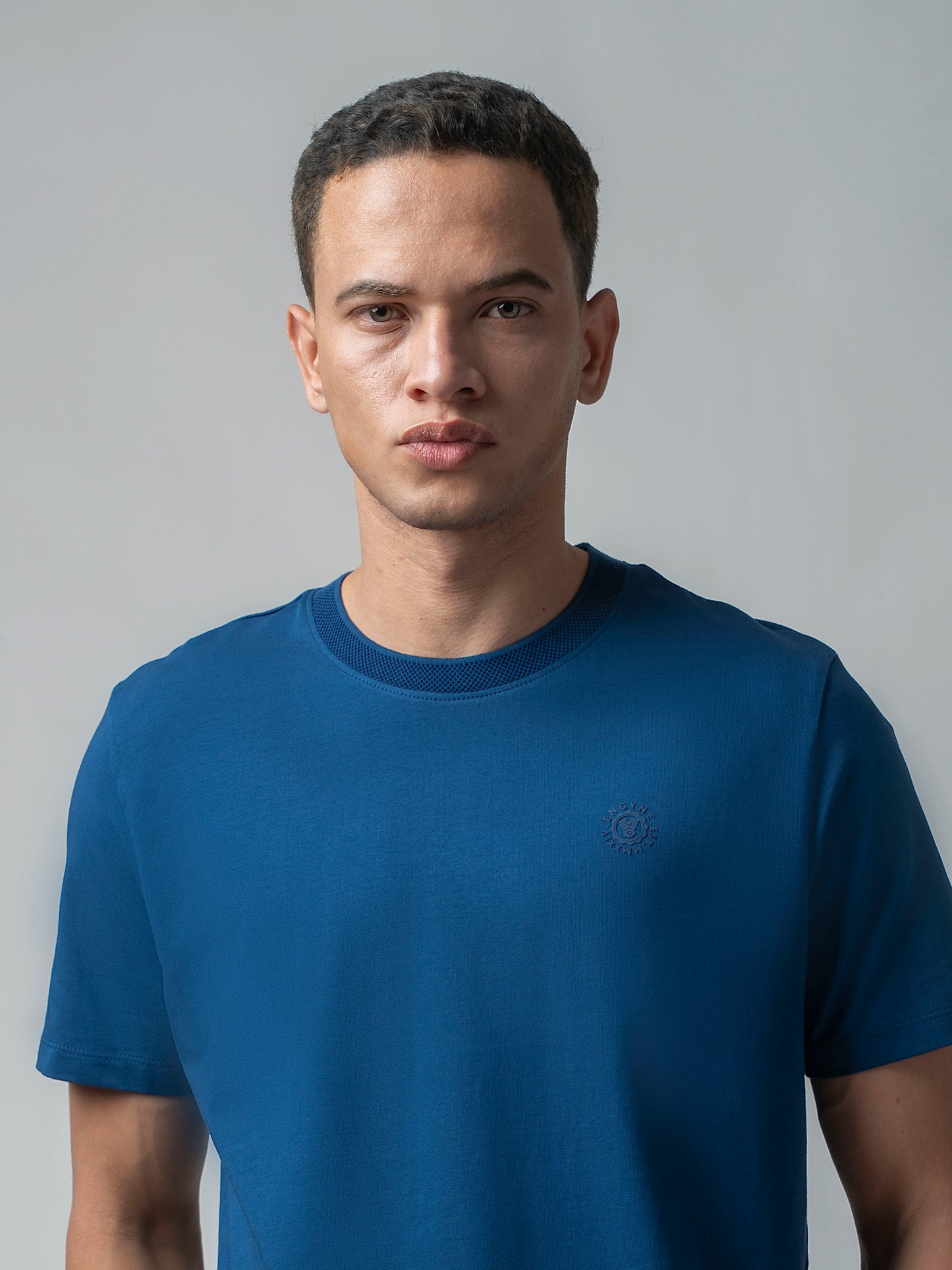 Supima Cotton Lycra Textured Neck Dark Blue T Shirt 