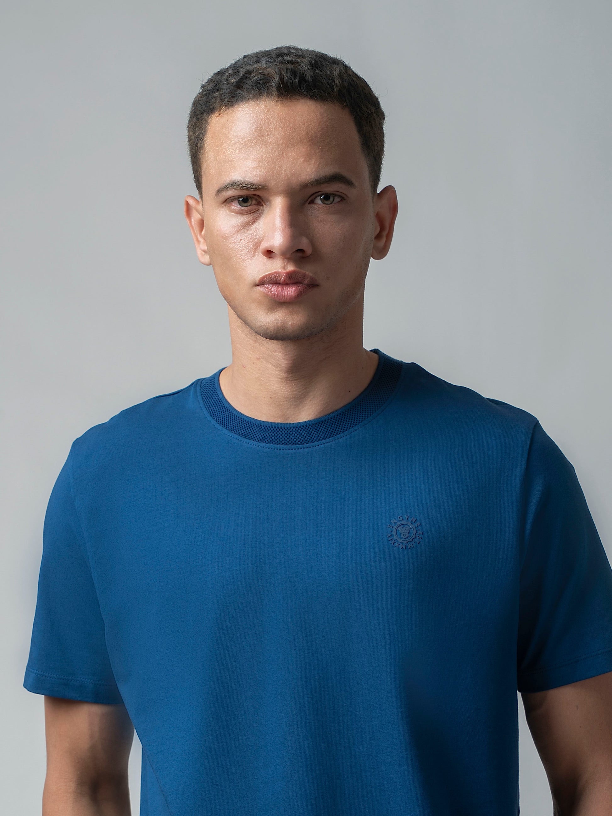 Supima Cotton Lycra Textured Neck Dark Blue T Shirt 