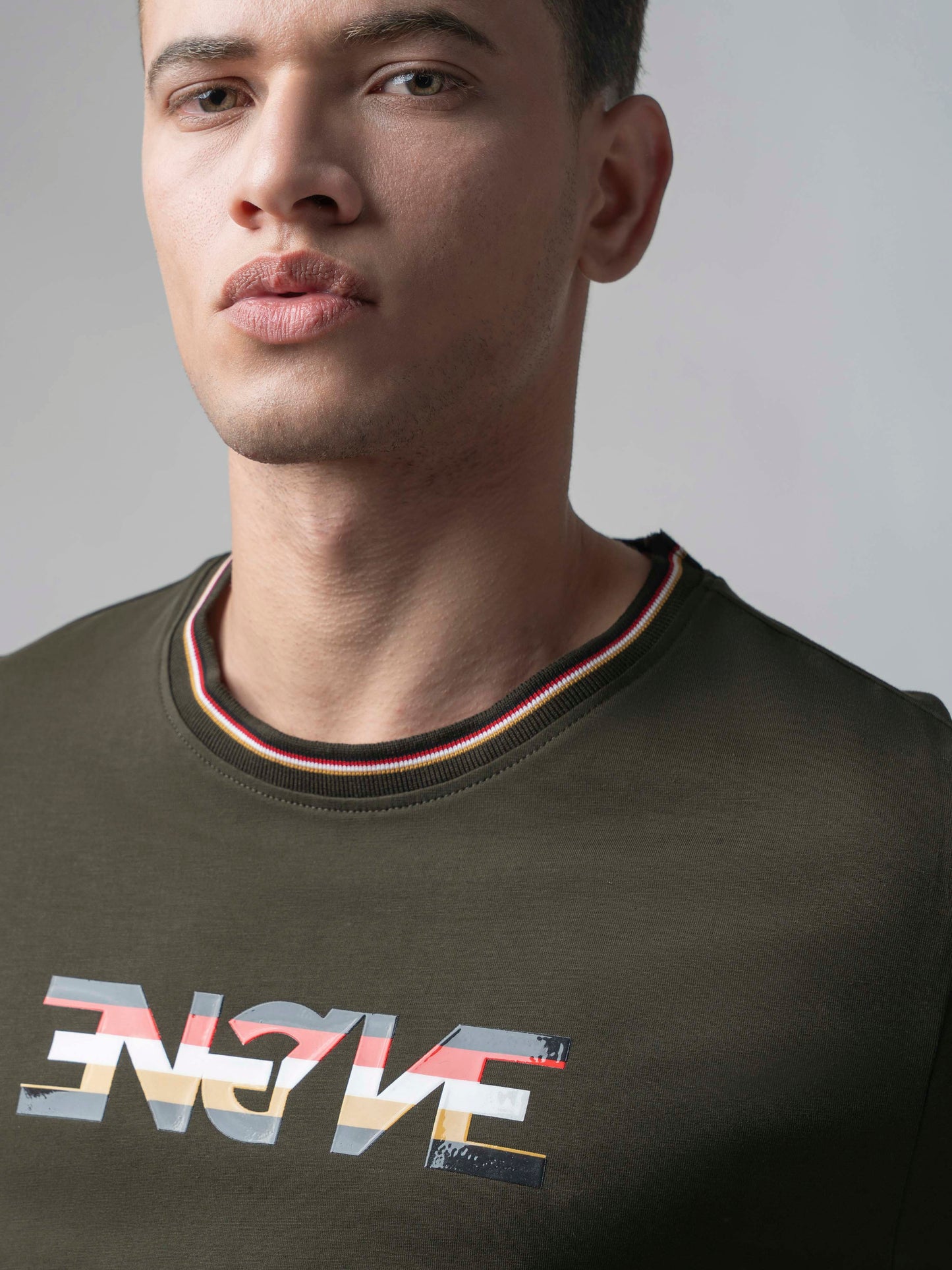 Rougen Cotton Lycra Olive Green T Shirt for Men