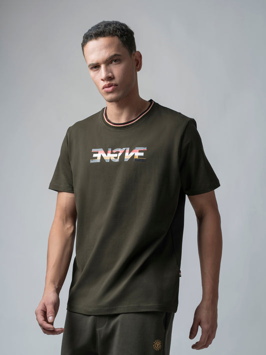 Rougen Cotton Lycra Olive Green T Shirt for Men
