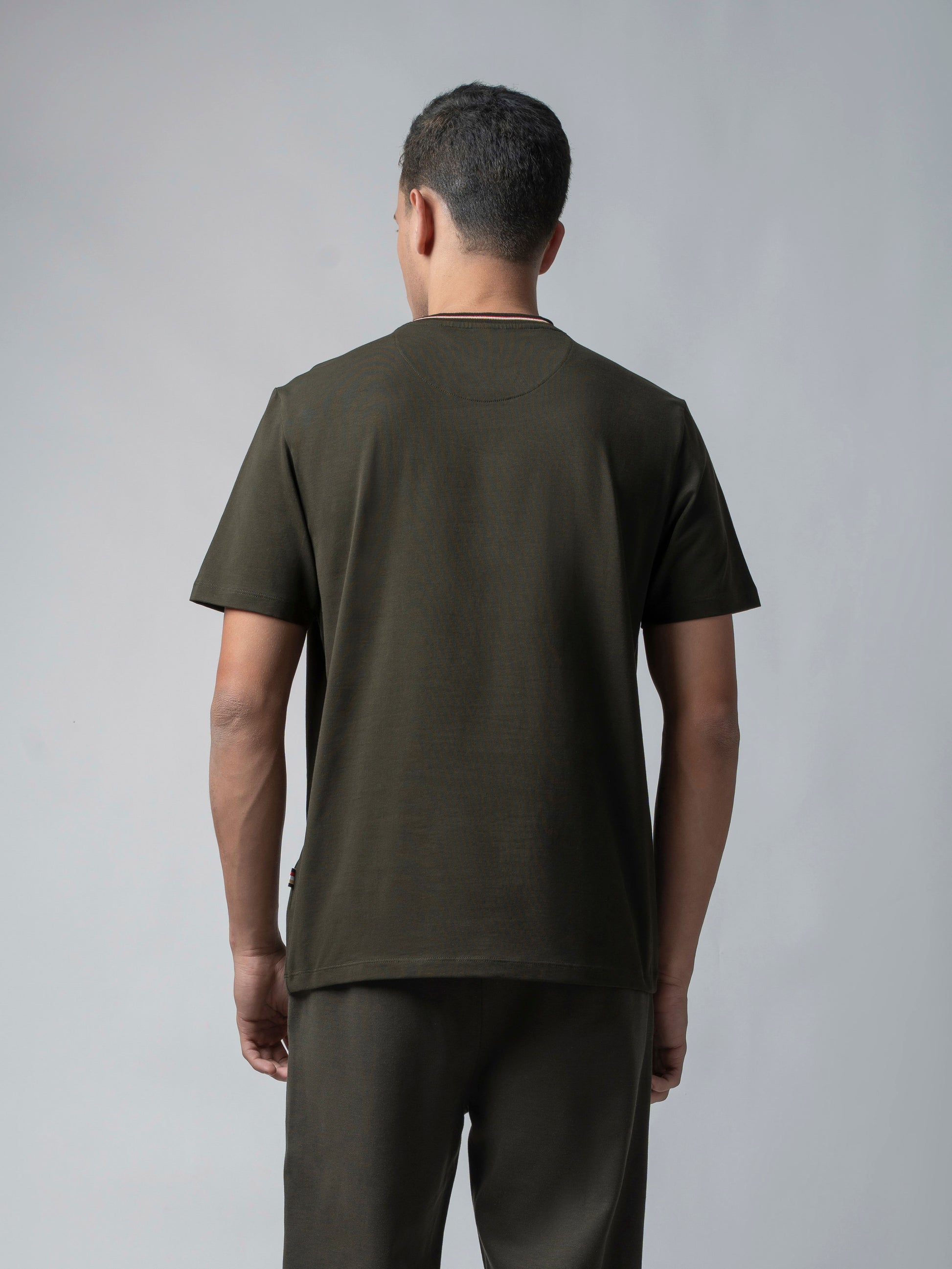 Rougen Cotton Lycra Olive Green T Shirt for Men