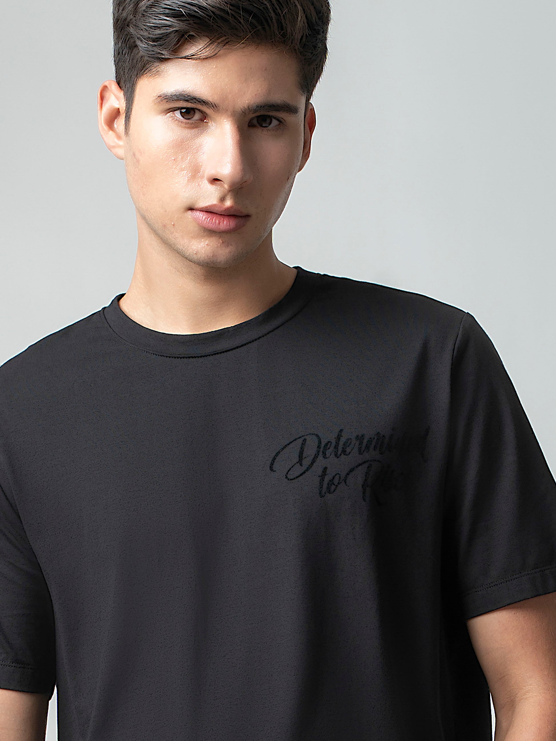  Flock Printed Black Printed T Shirt for Men
