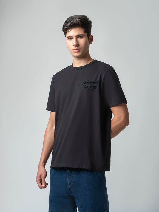  Flock Printed Black Printed T Shirt for Men