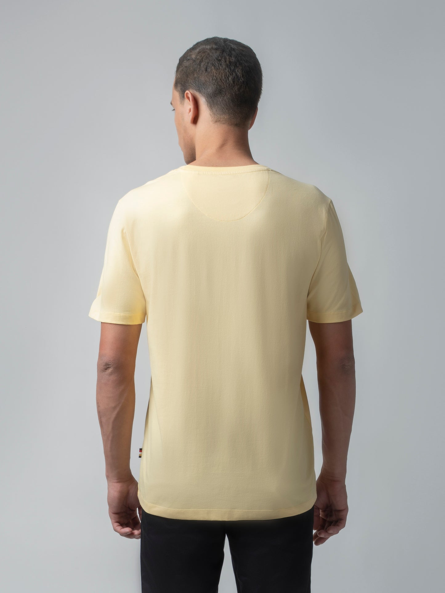 Rougen Cotton Lycra with Flock Print at Chest Light Yellow T-shirt