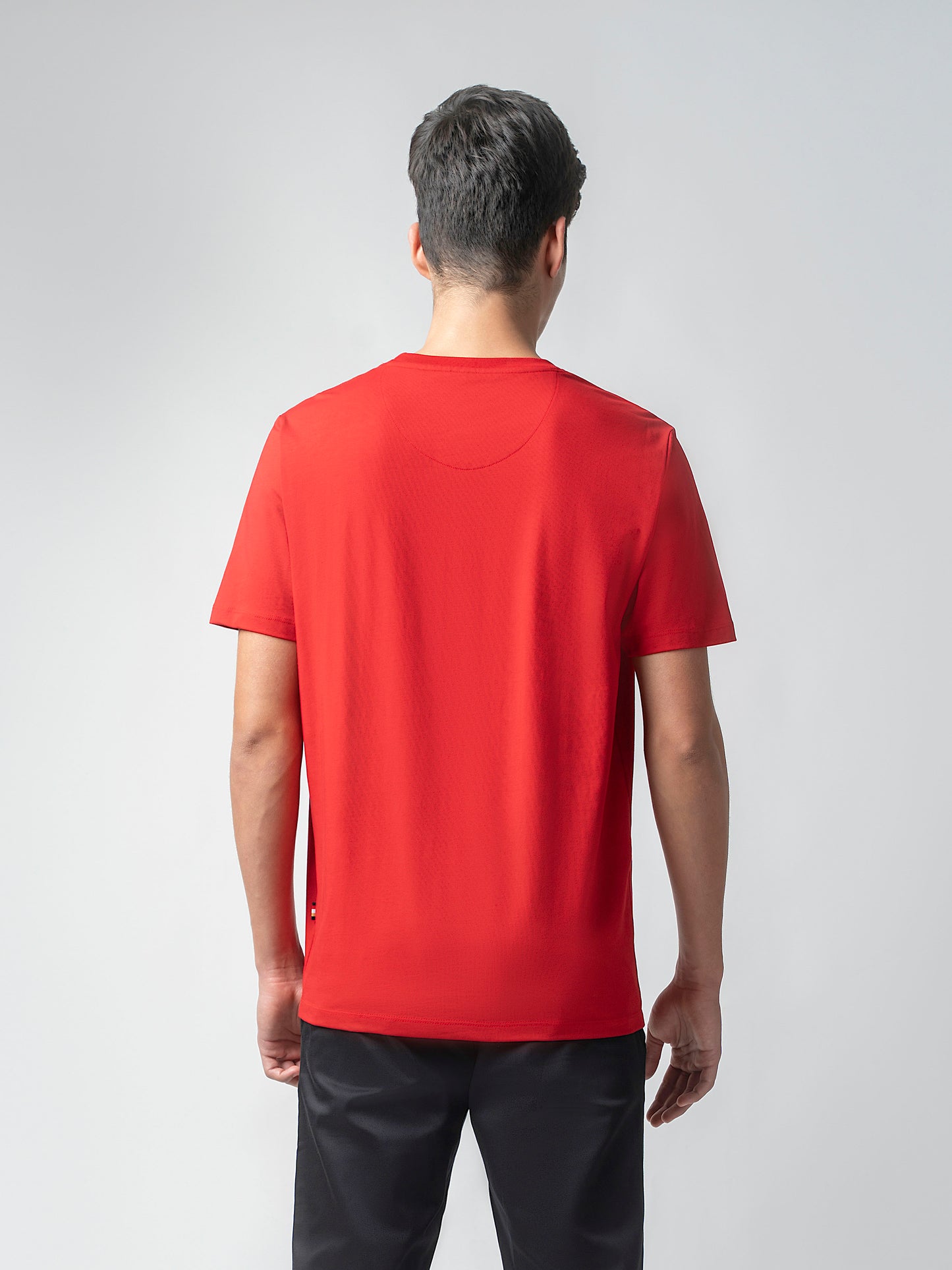 Rougen Cotton Lycra with Flock Print at Chest Red T-shirt