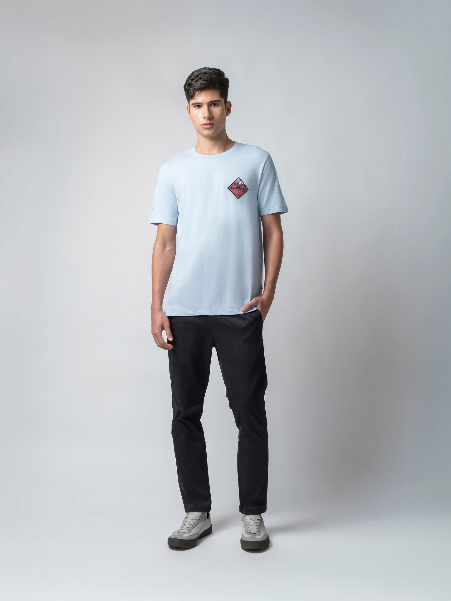 Rougen Cotton Lycra with Sublimation Print and Embroidered Badge Light Blue T-shirt