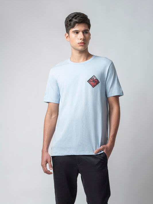 Rougen Cotton Lycra with Sublimation Print and Embroidered Badge Light Blue T-shirt
