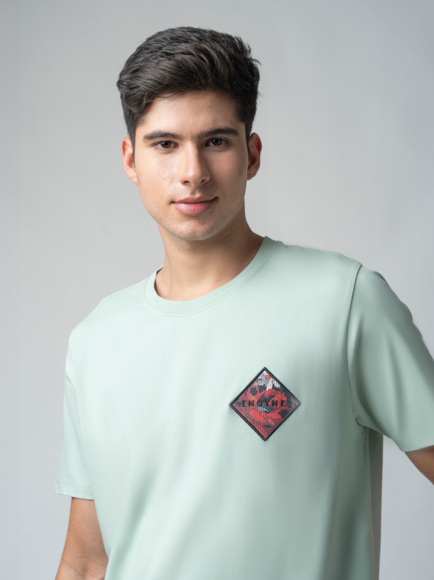 Rougen Cotton Lycra with Sublimation Print and Embroidered Badge Light Green T-shirt