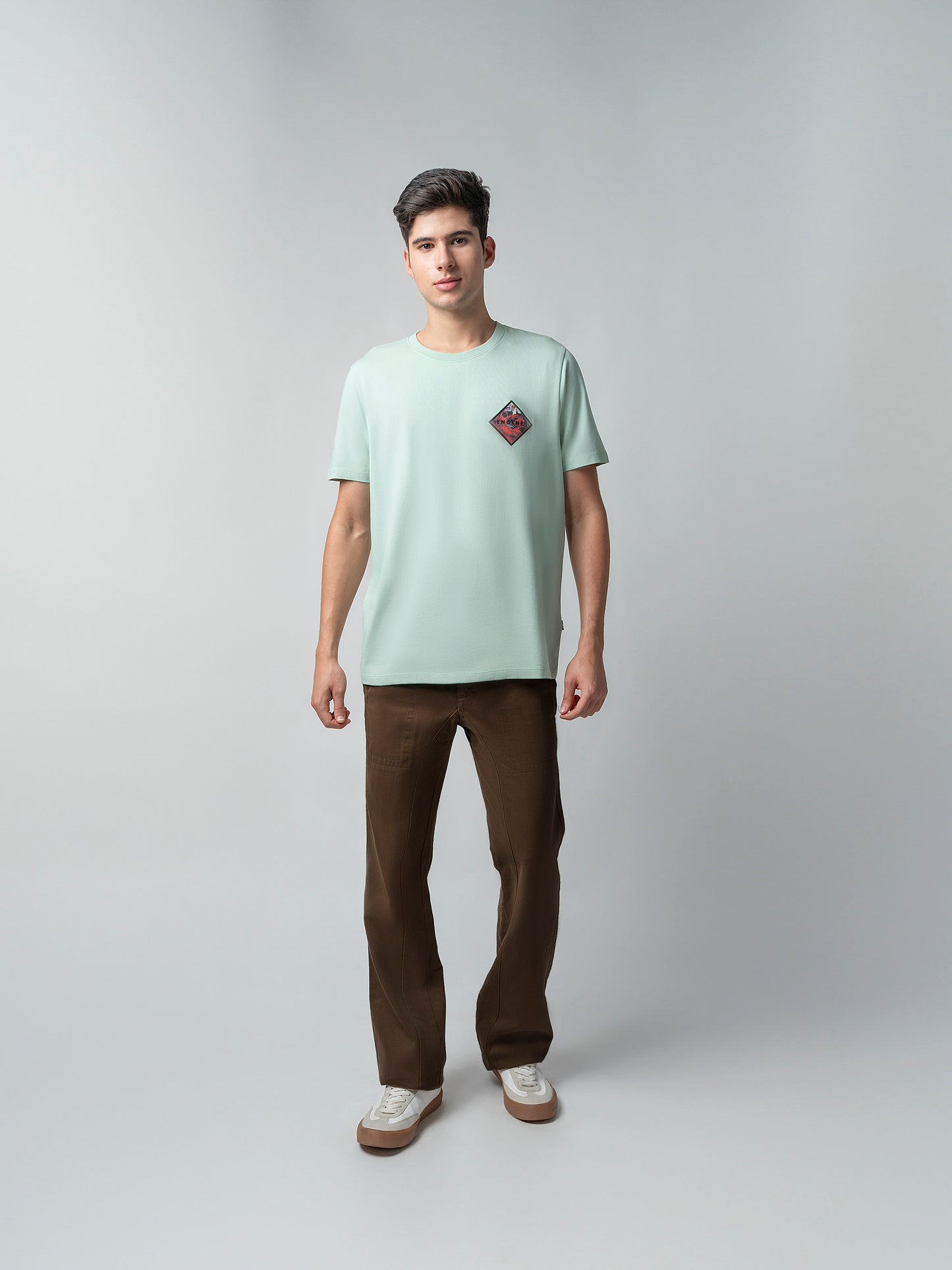 Rougen Cotton Lycra with Sublimation Print and Embroidered Badge Light Green T-shirt