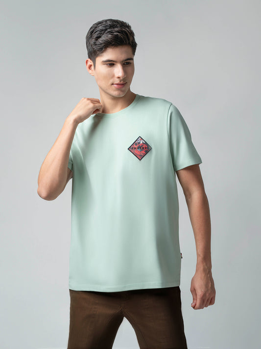 Rougen Cotton Lycra with Sublimation Print and Embroidered Badge Light Green T-shirt