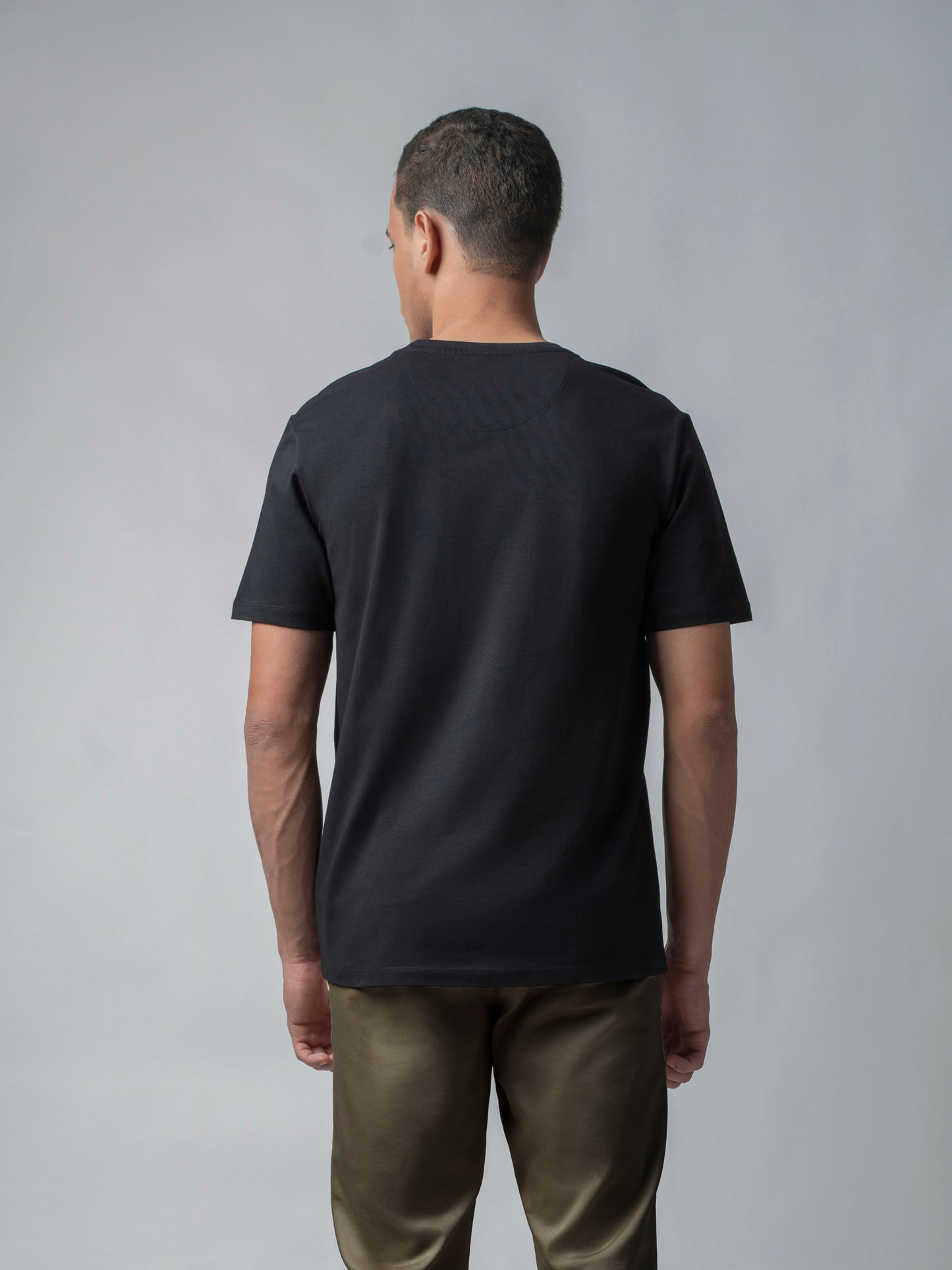 Supima Cotton Lycra with Sublimation-Printed Chest Appliqué and Embroidery Black T-shirt