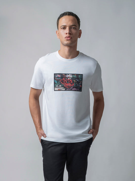 Supima Cotton Lycra with Sublimation-Printed Chest Appliqué and Embroidery White T-shirt