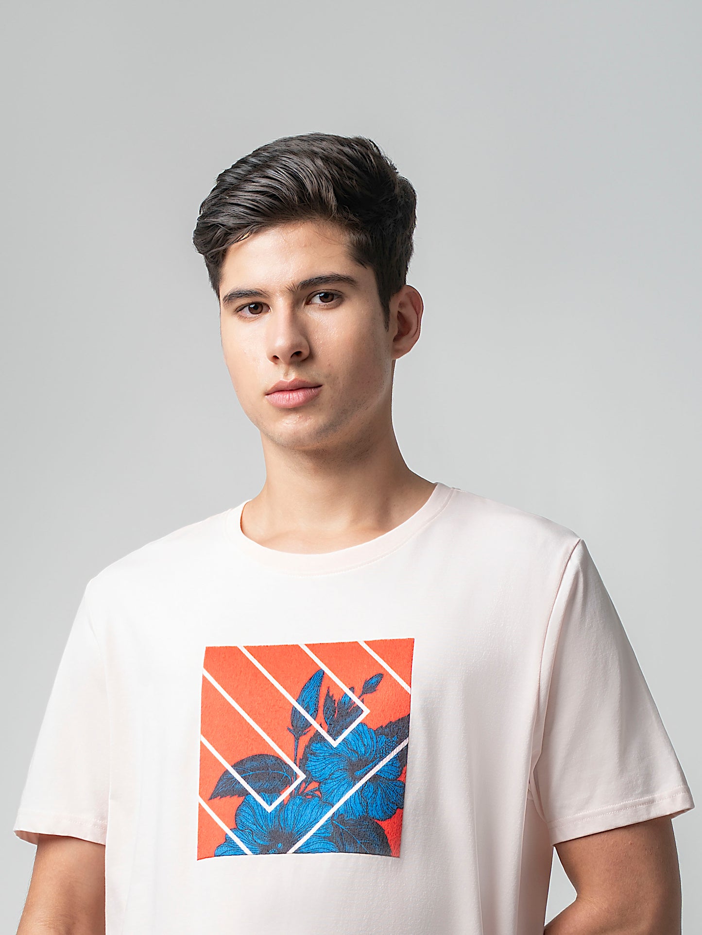 Supima Cotton Lycra with Digital Flock Print Light Pink T-shirt
