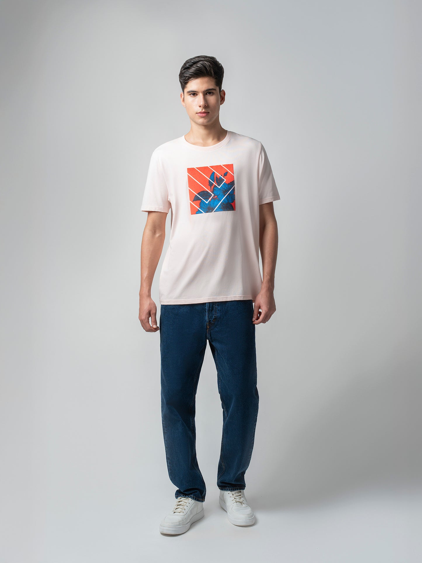 Supima Cotton Lycra with Digital Flock Print Light Pink T-shirt