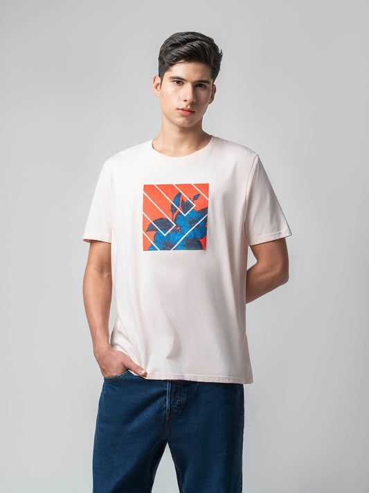 Supima Cotton Lycra with Digital Flock Print Light Pink T-shirt