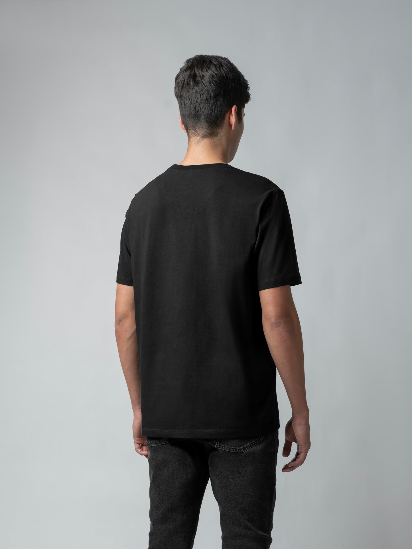 Rougen Cotton Lycra with Floral Placement Embroidery Black T-shirt