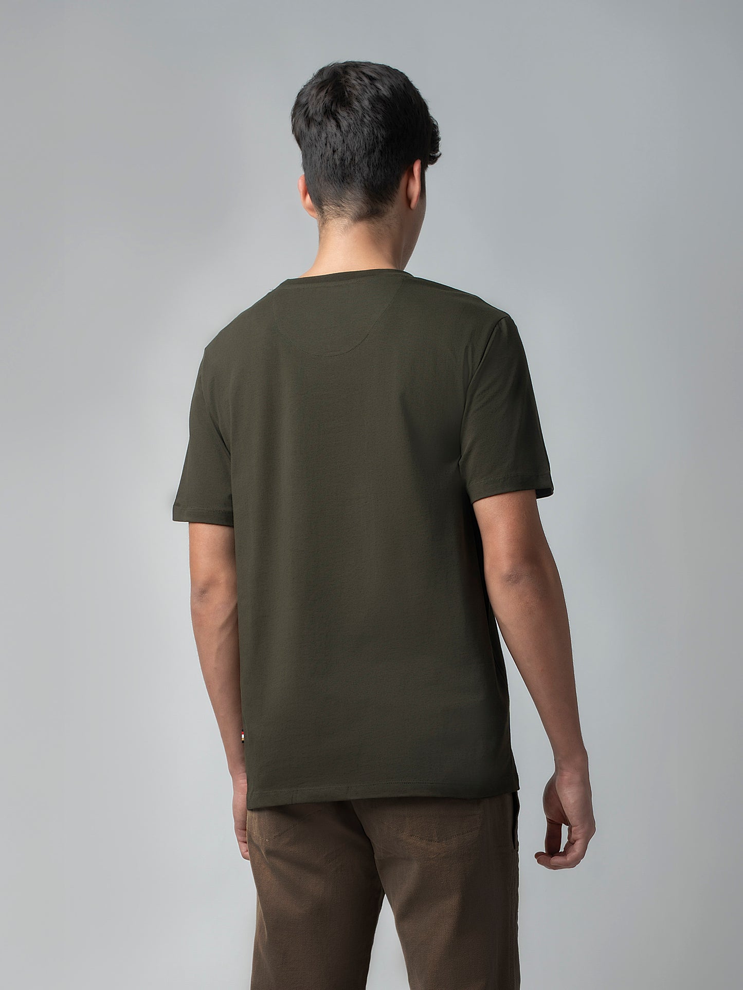 Rougen Cotton Lycra with Floral Placement Embroidery Olive T-shirt