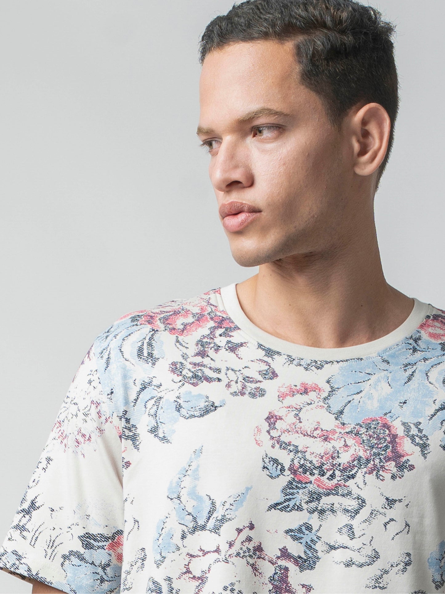 Supima Cotton Lycra with Rotary All-Over Print Beige T-shirt