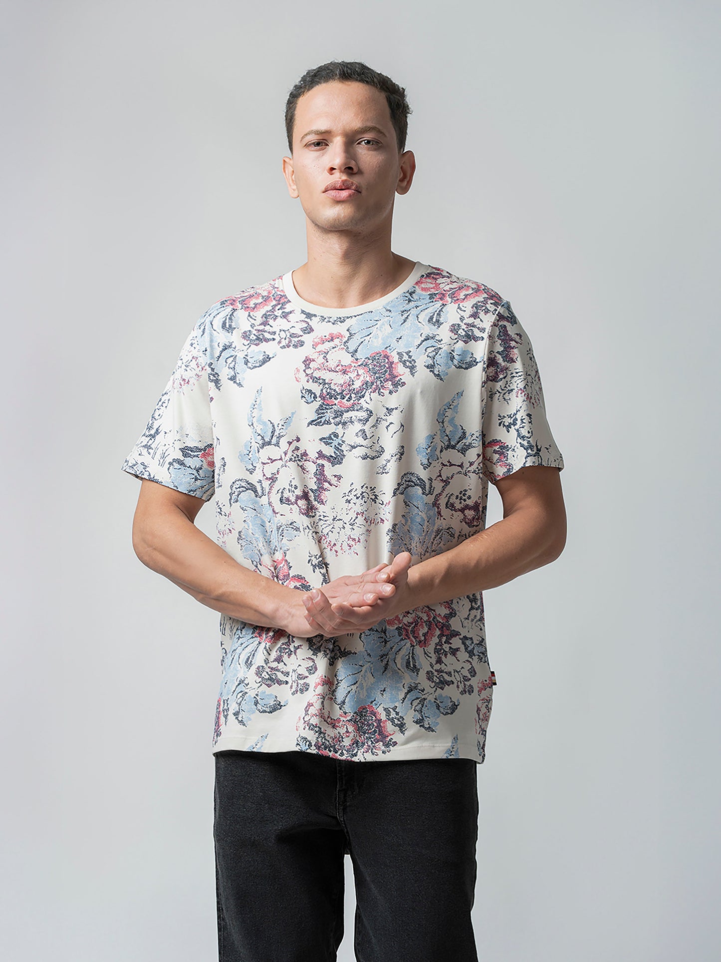 Supima Cotton Lycra with Rotary All-Over Print Beige T-shirt