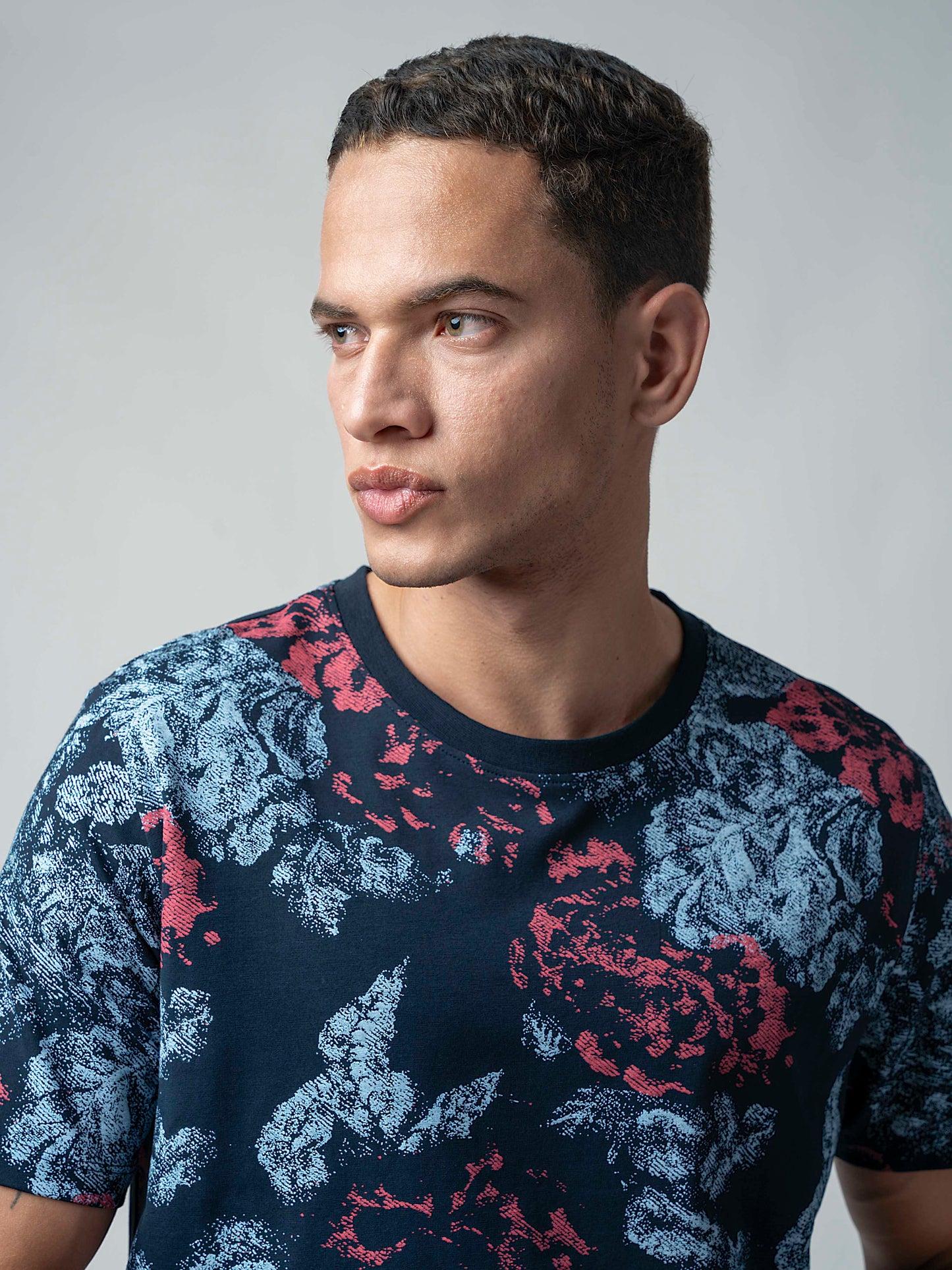 Supima Cotton Lycra with Rotary All-Over Print Navy T-shirt
