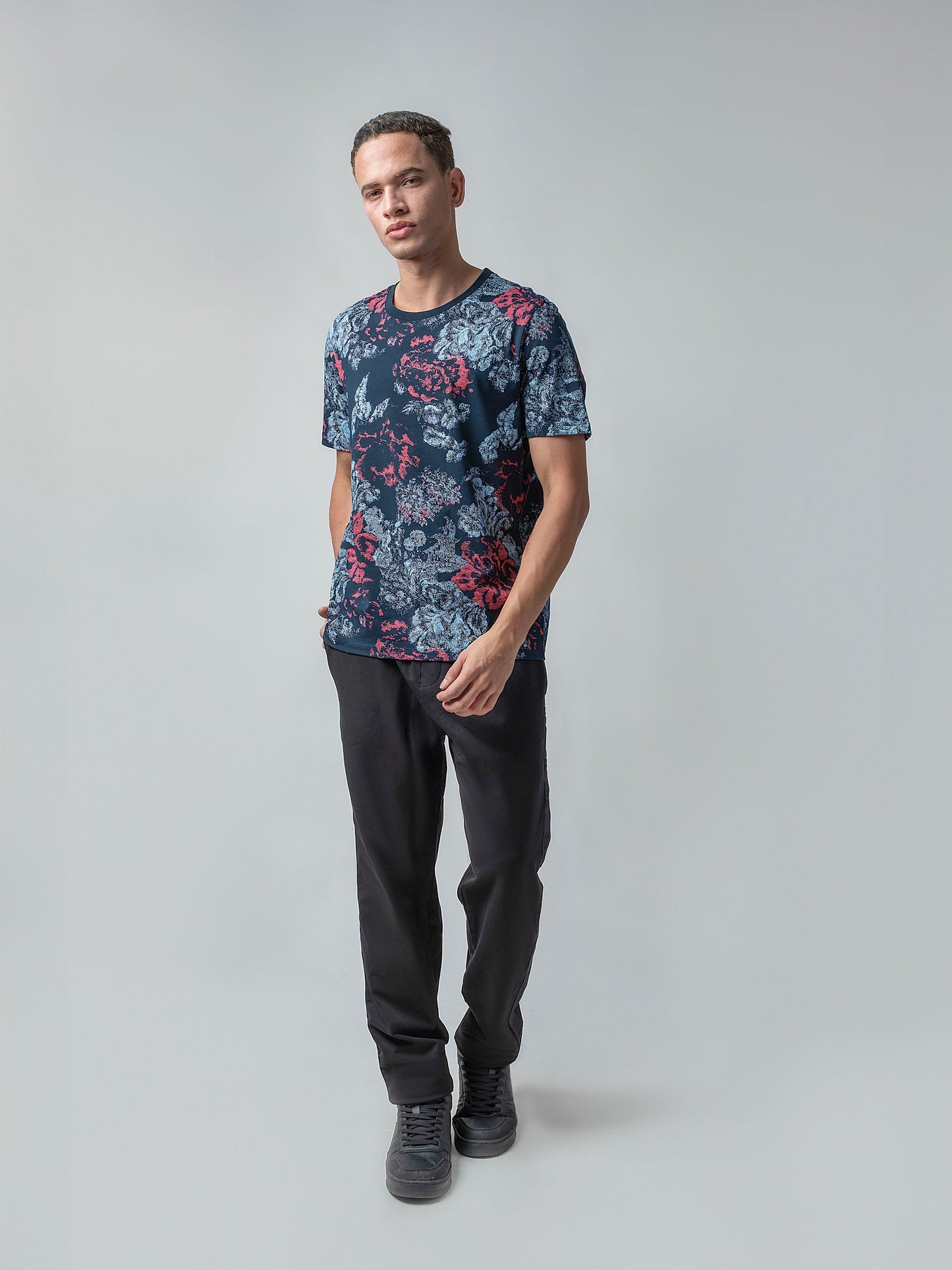 Supima Cotton Lycra with Rotary All-Over Print Navy T-shirt