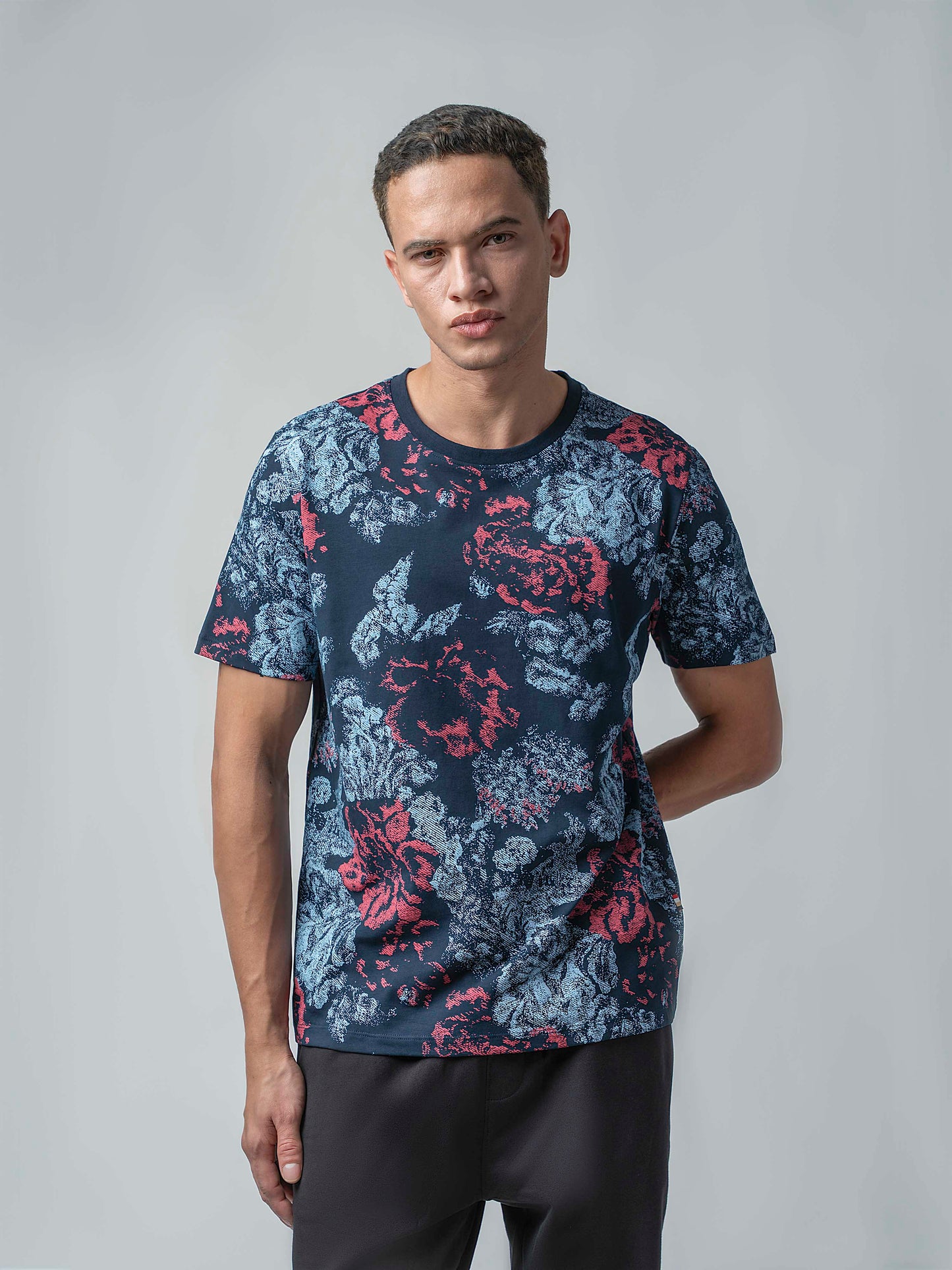 Supima Cotton Lycra with Rotary All-Over Print Navy T-shirt