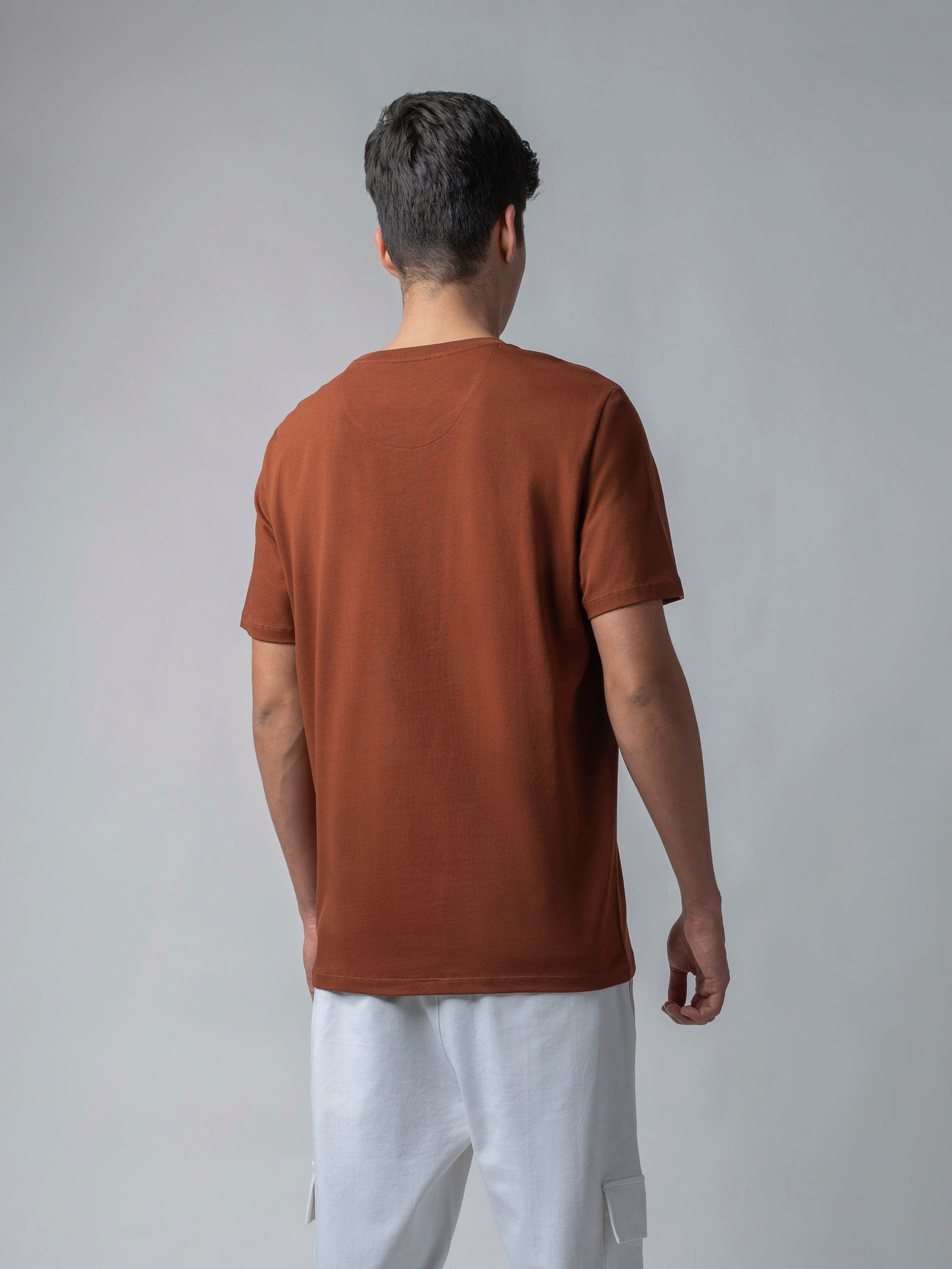 Rougen Cotton Lycra with Sticker Flock Print Brown T-shirt