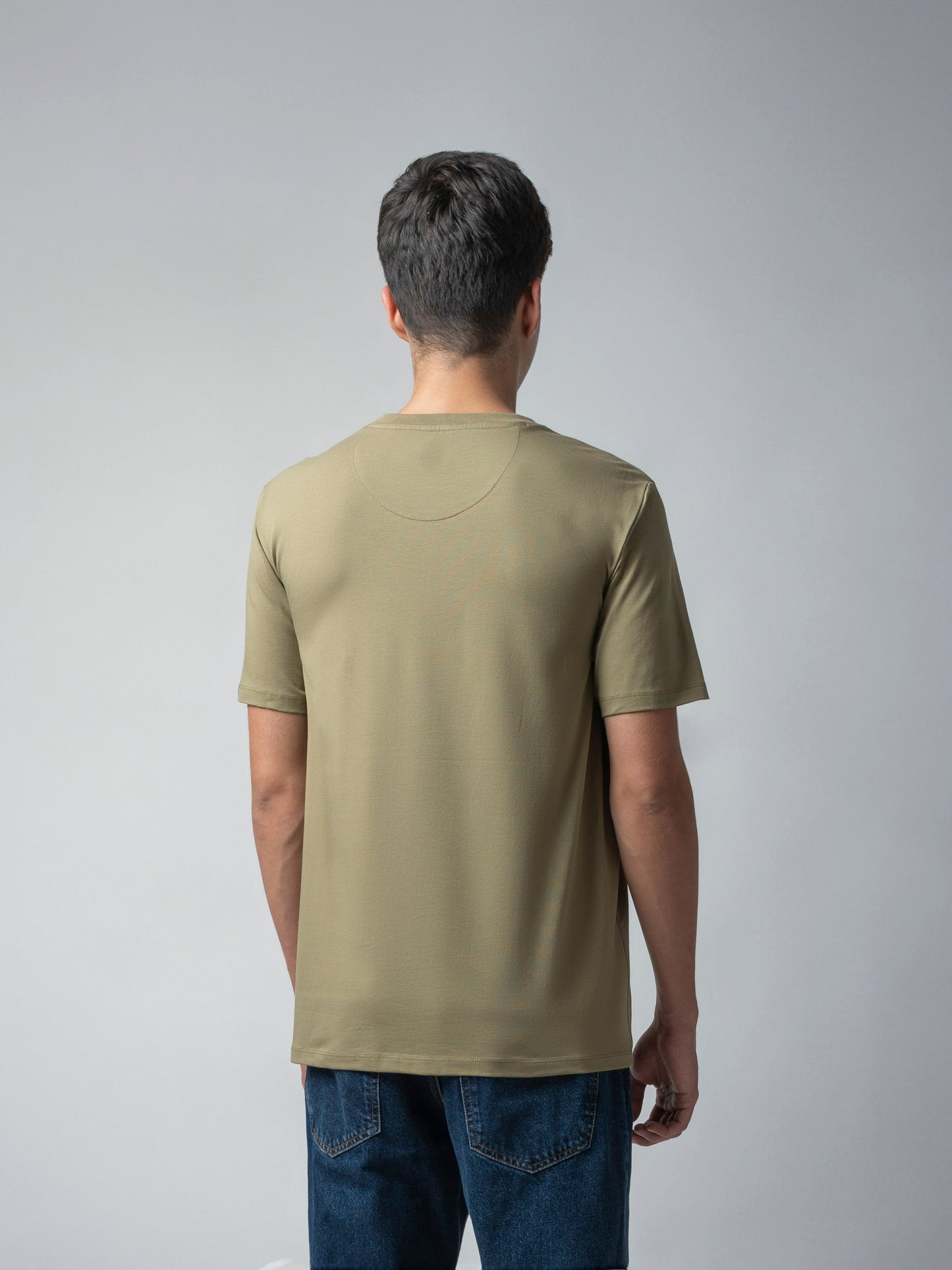 Supima Cotton Lycra Tuft Embroidery Light Olive T Shirt