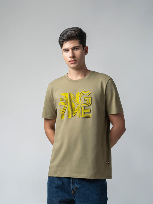 Supima Cotton Lycra Tuft Embroidery Light Olive T Shirt