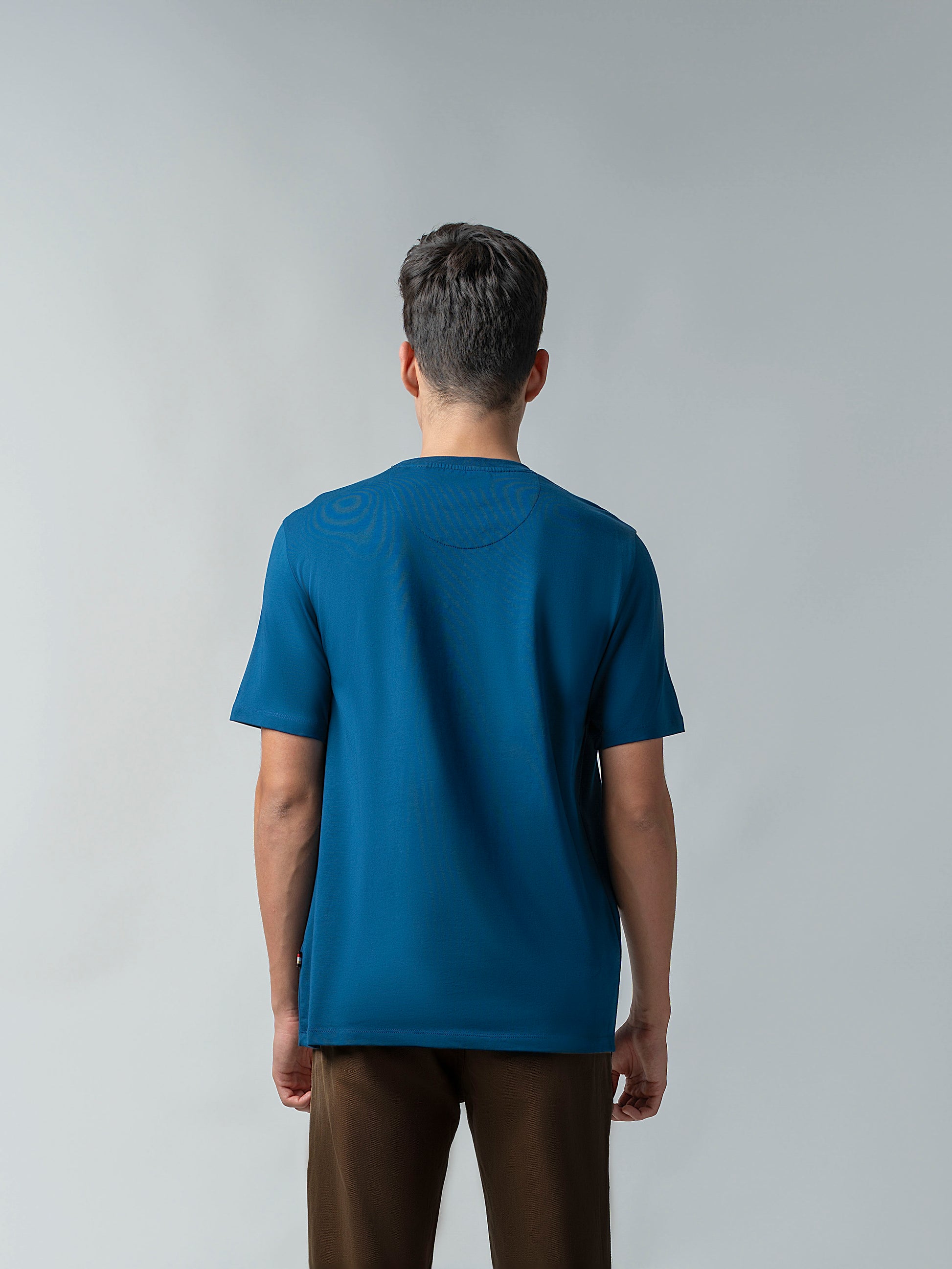 Supima Cotton Lycra Tuft Embroidery Teal T Shirt Mens
