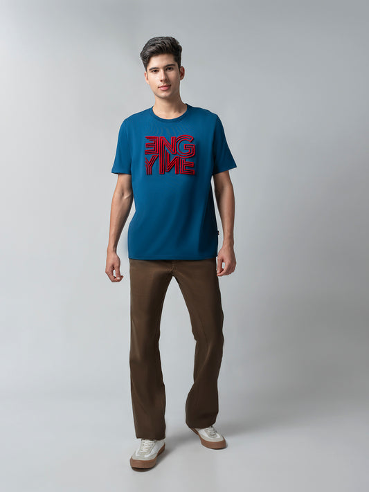 Supima Cotton Lycra Tuft Embroidery Teal T Shirt Mens