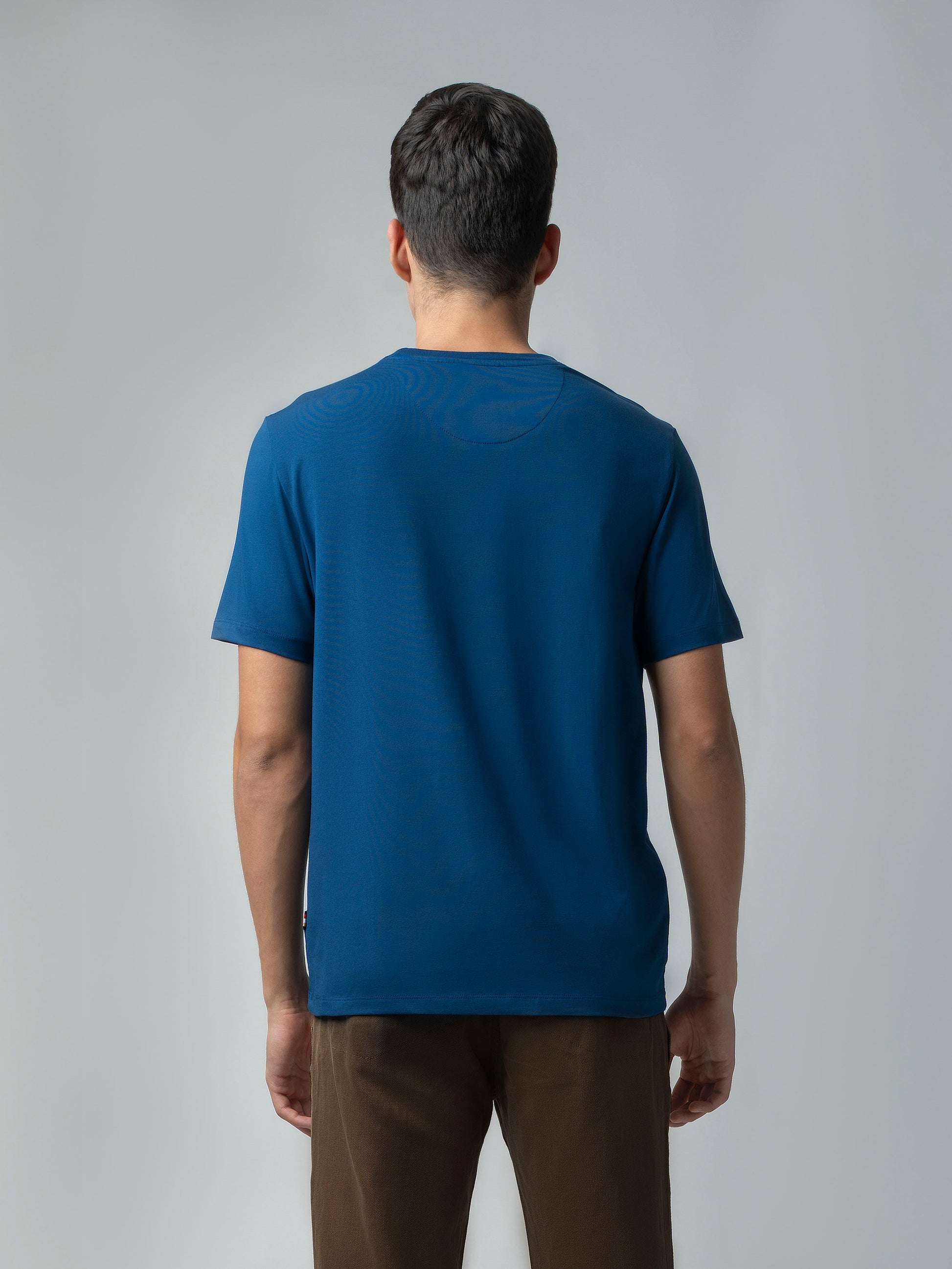 Rougen Cotton Lycra Embossed Dark Blue T Shirt For Men