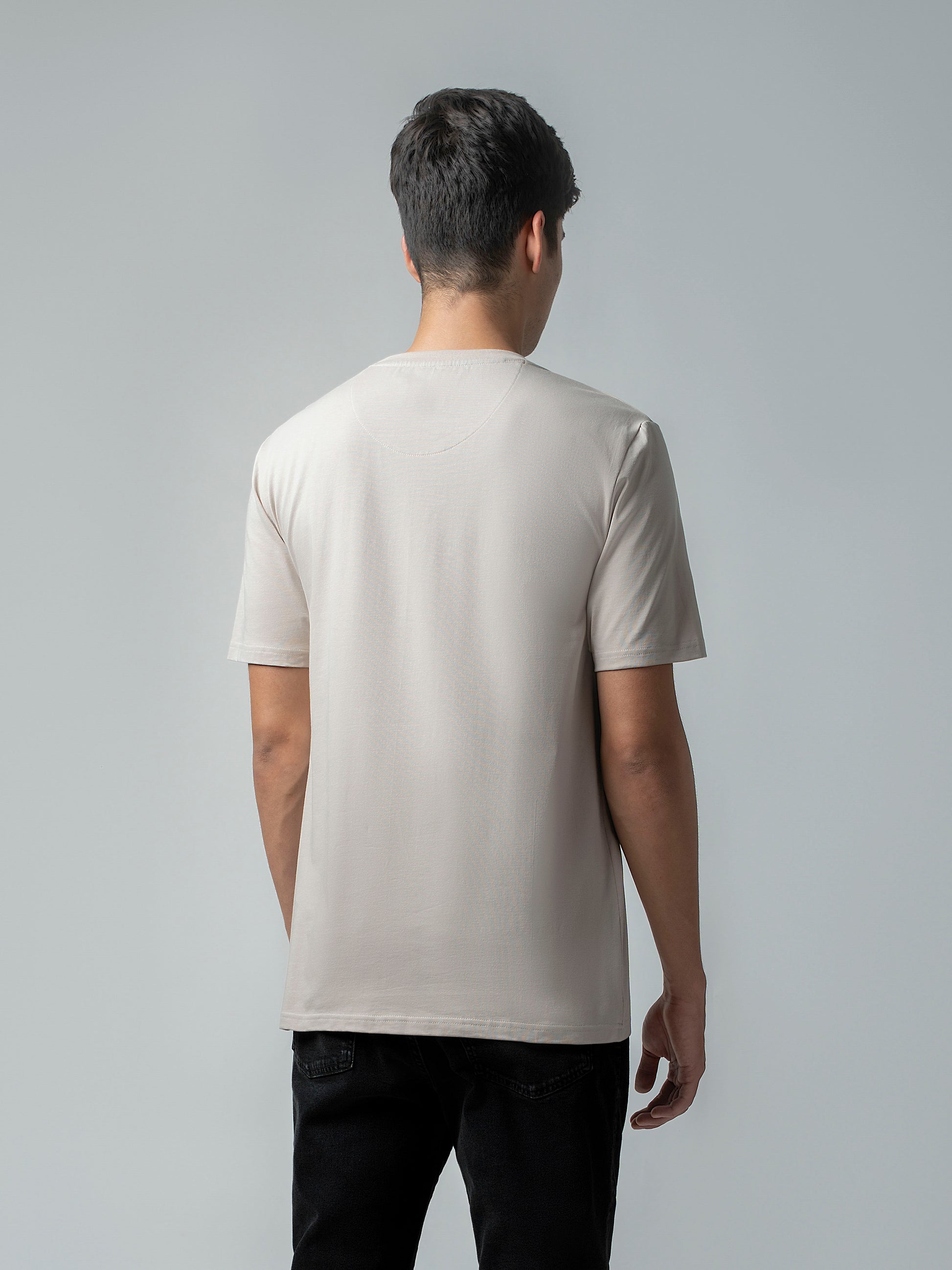 Rougen Cotton Lycra Embossed Mens Sand T Shirt
