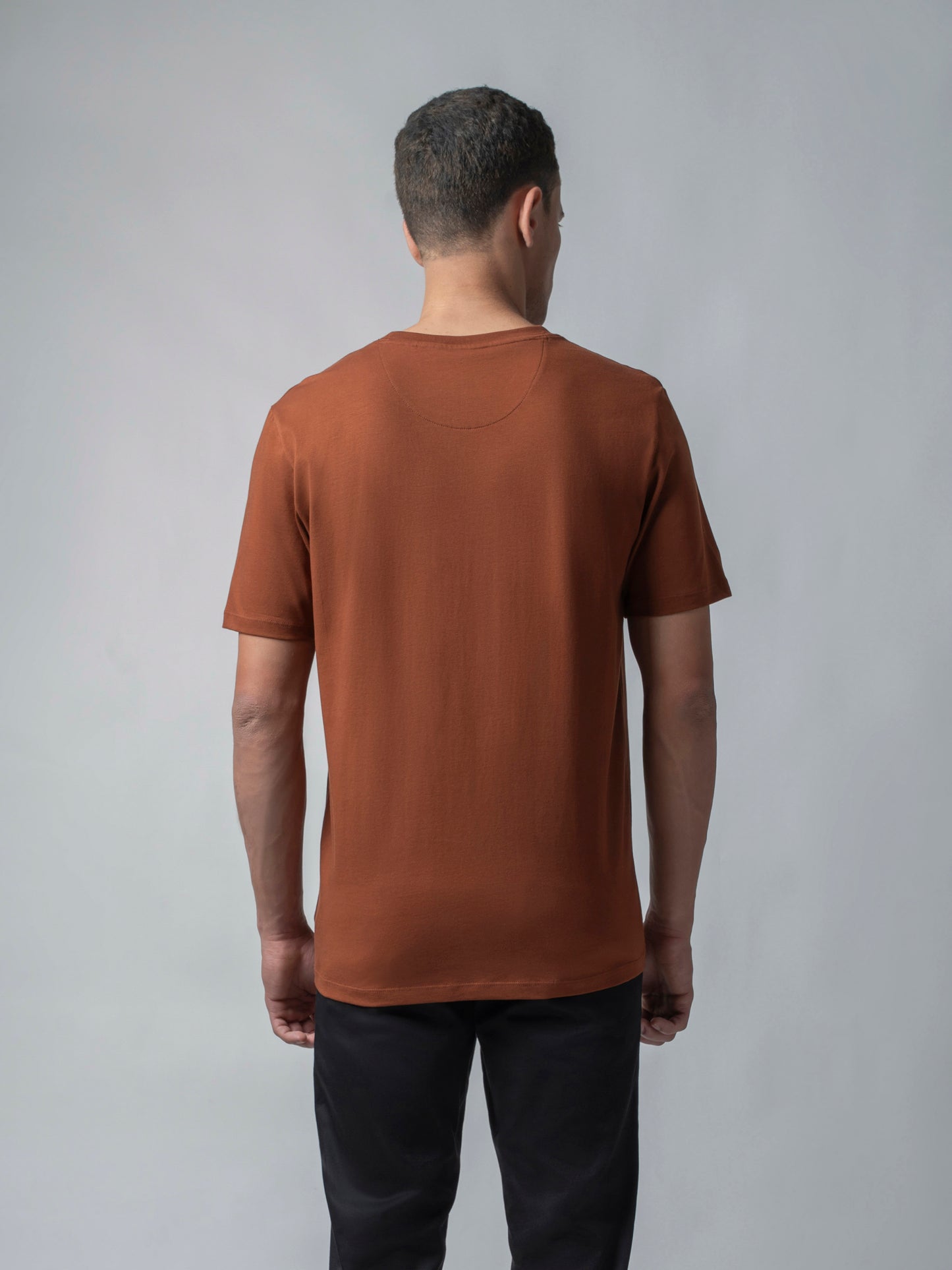 Rougen Cotton Lycra Non-Pvc Chest Print Brown T Shirt Men