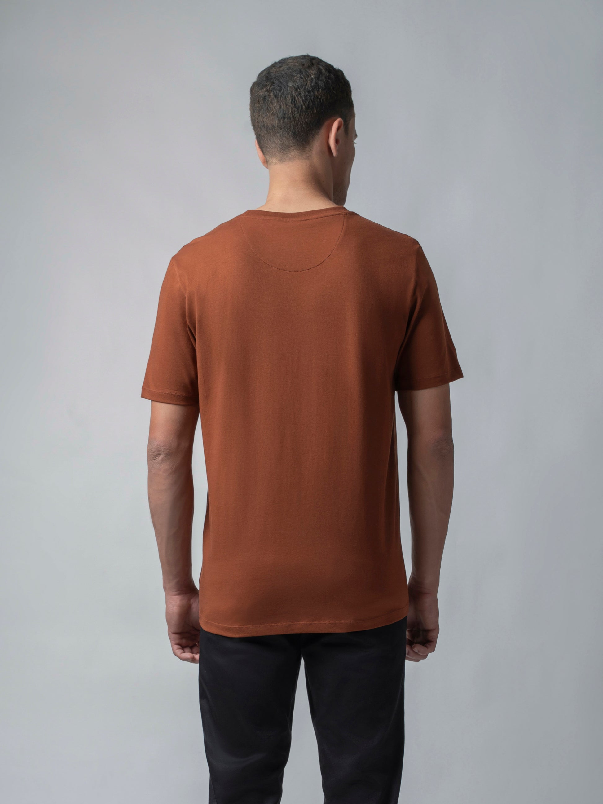 Rougen Cotton Lycra Non-Pvc Chest Print Brown T Shirt Men
