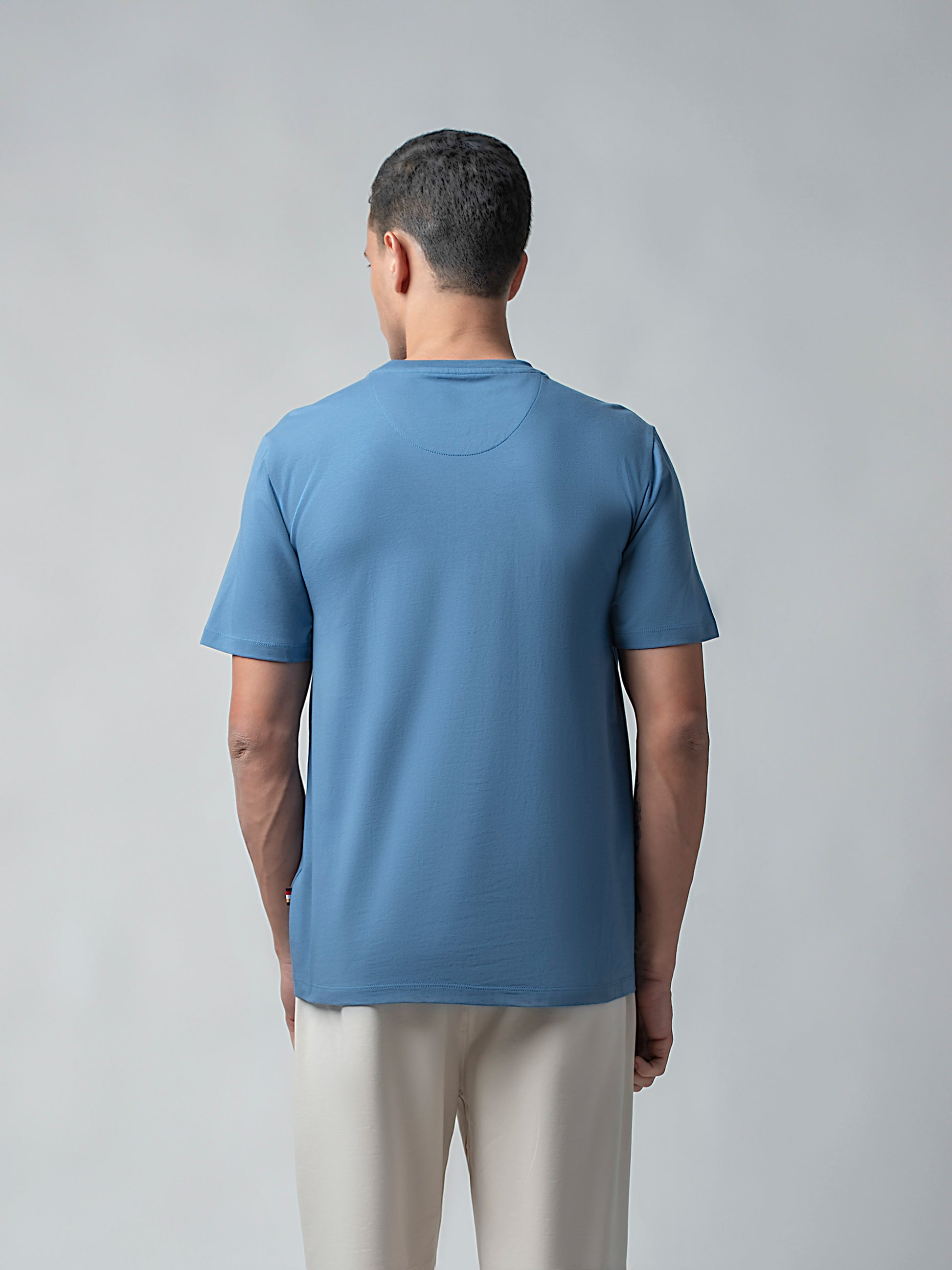 Rougen Cotton Lycra Light Gasoline Chest Print T Shirt For Men