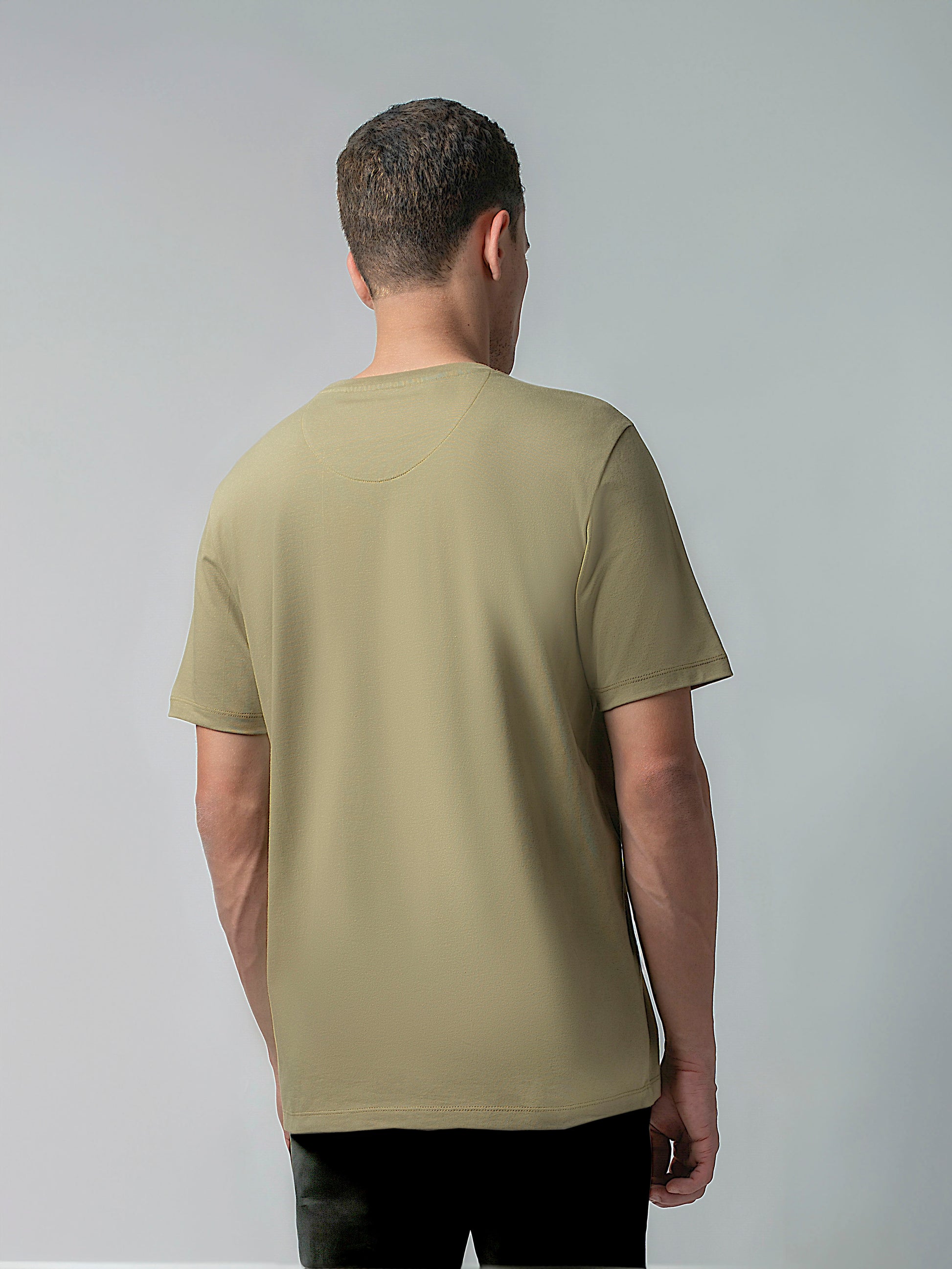 Rougen Cotton Lycra Hd Chest Print Light Olive Tee For Men