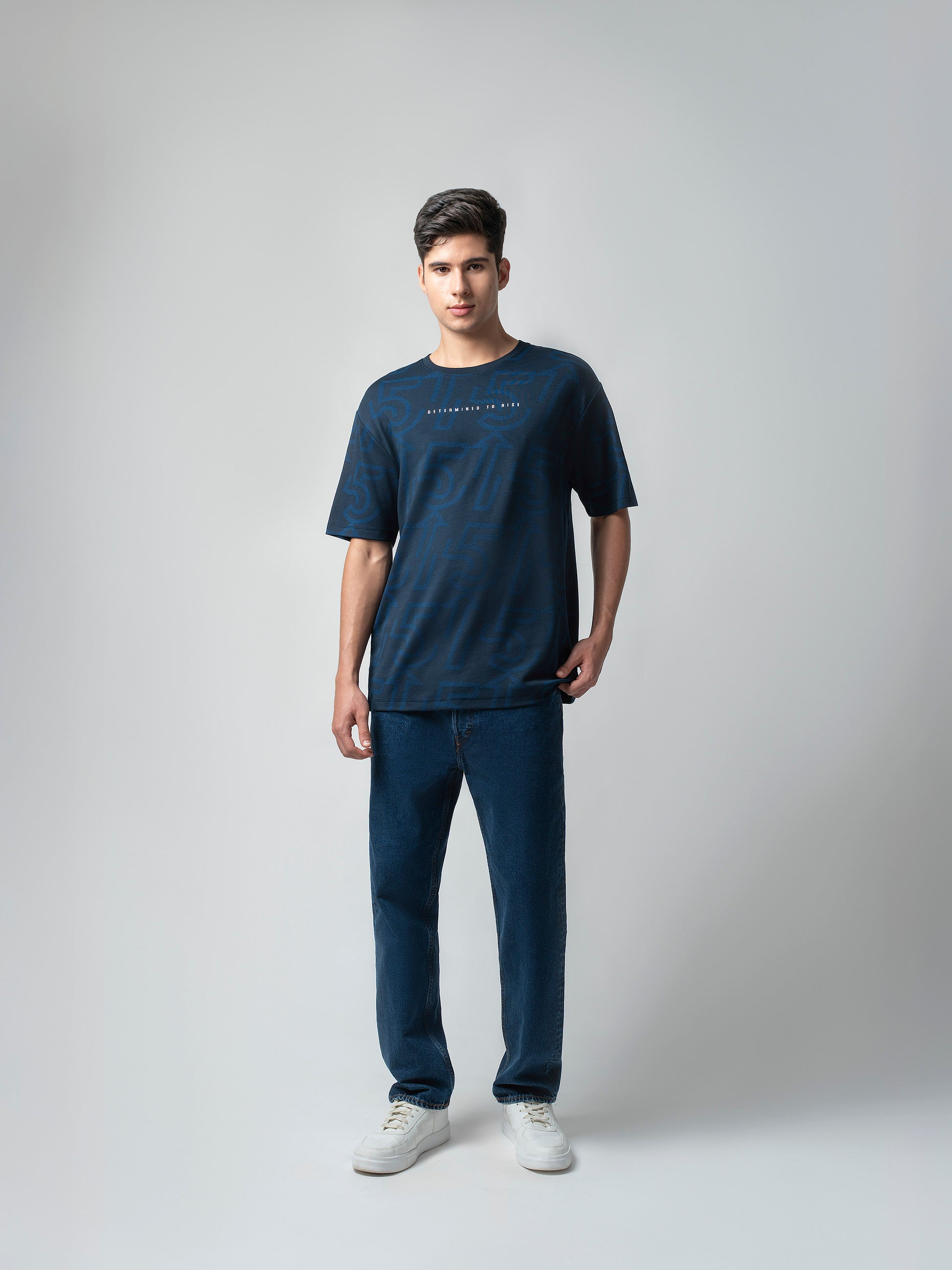 Oversized Supima Cotton Lycra Mens Navy T Shirt