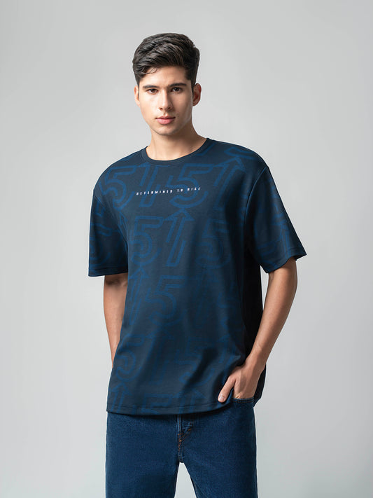 Oversized Supima Cotton Lycra Mens Navy T Shirt